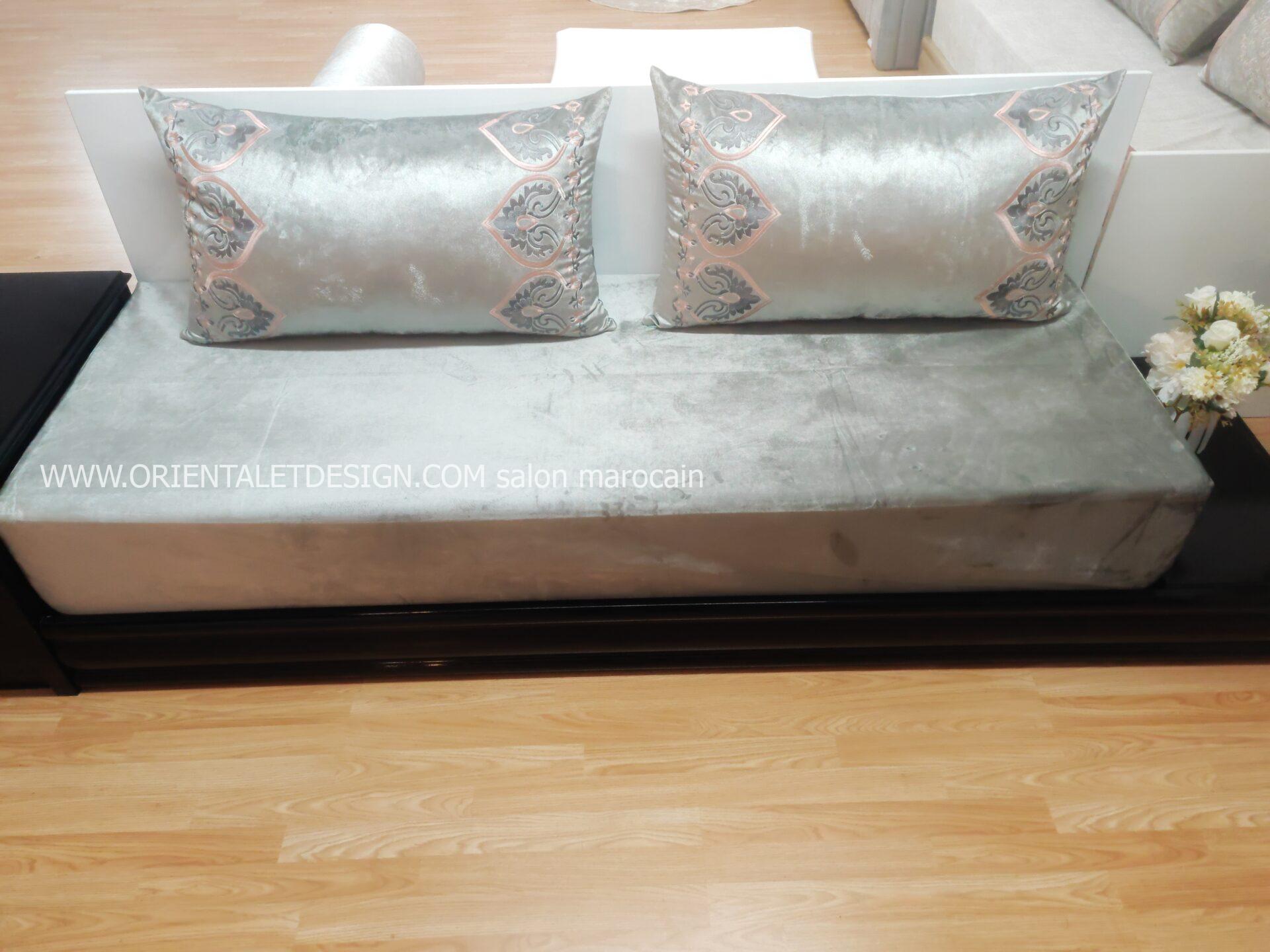 salon marocain Tissu Velours Gris Clair - Élégance et Raffinement – Image 6