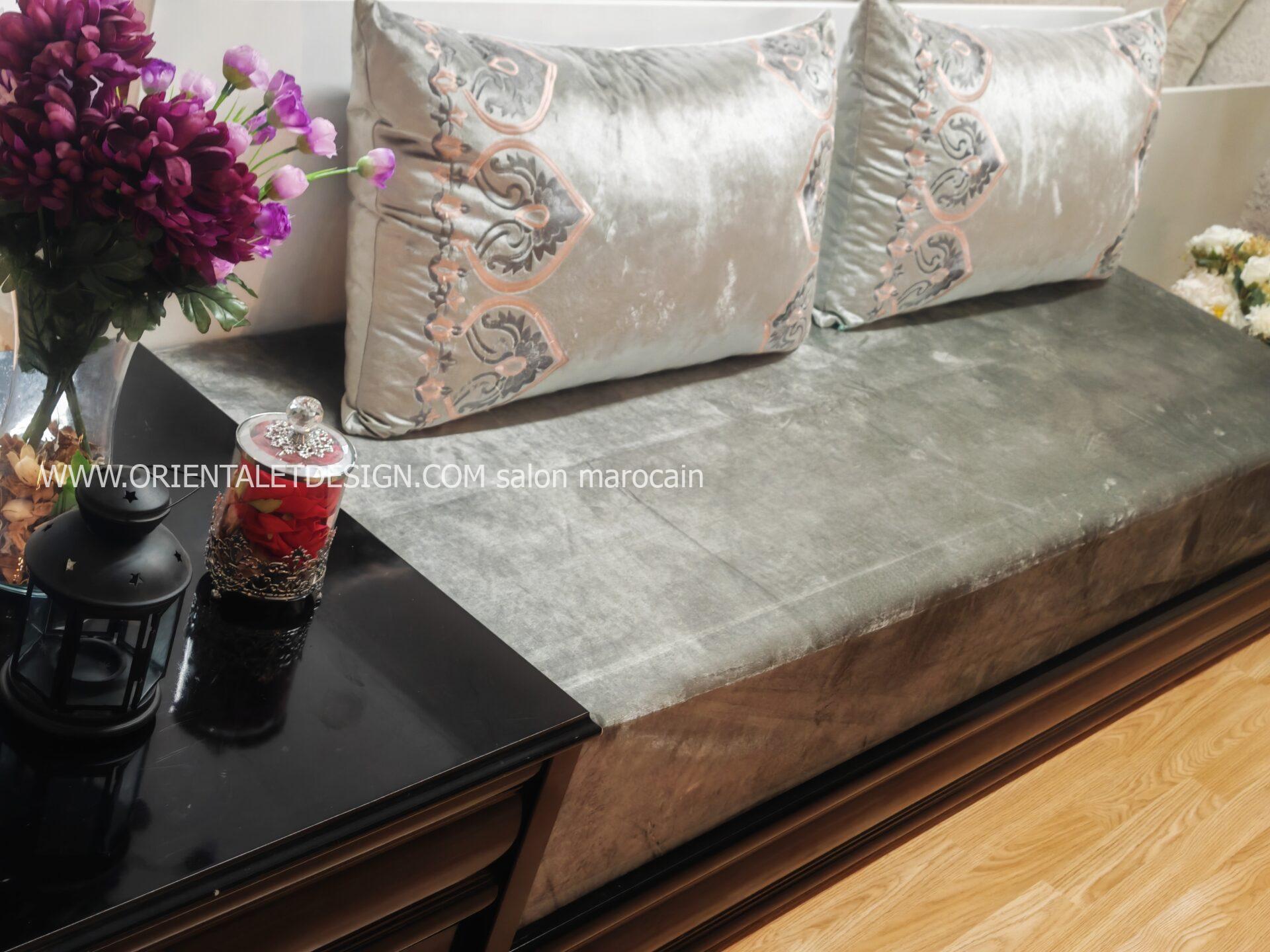 salon marocain Tissu Velours Gris Clair - Élégance et Raffinement