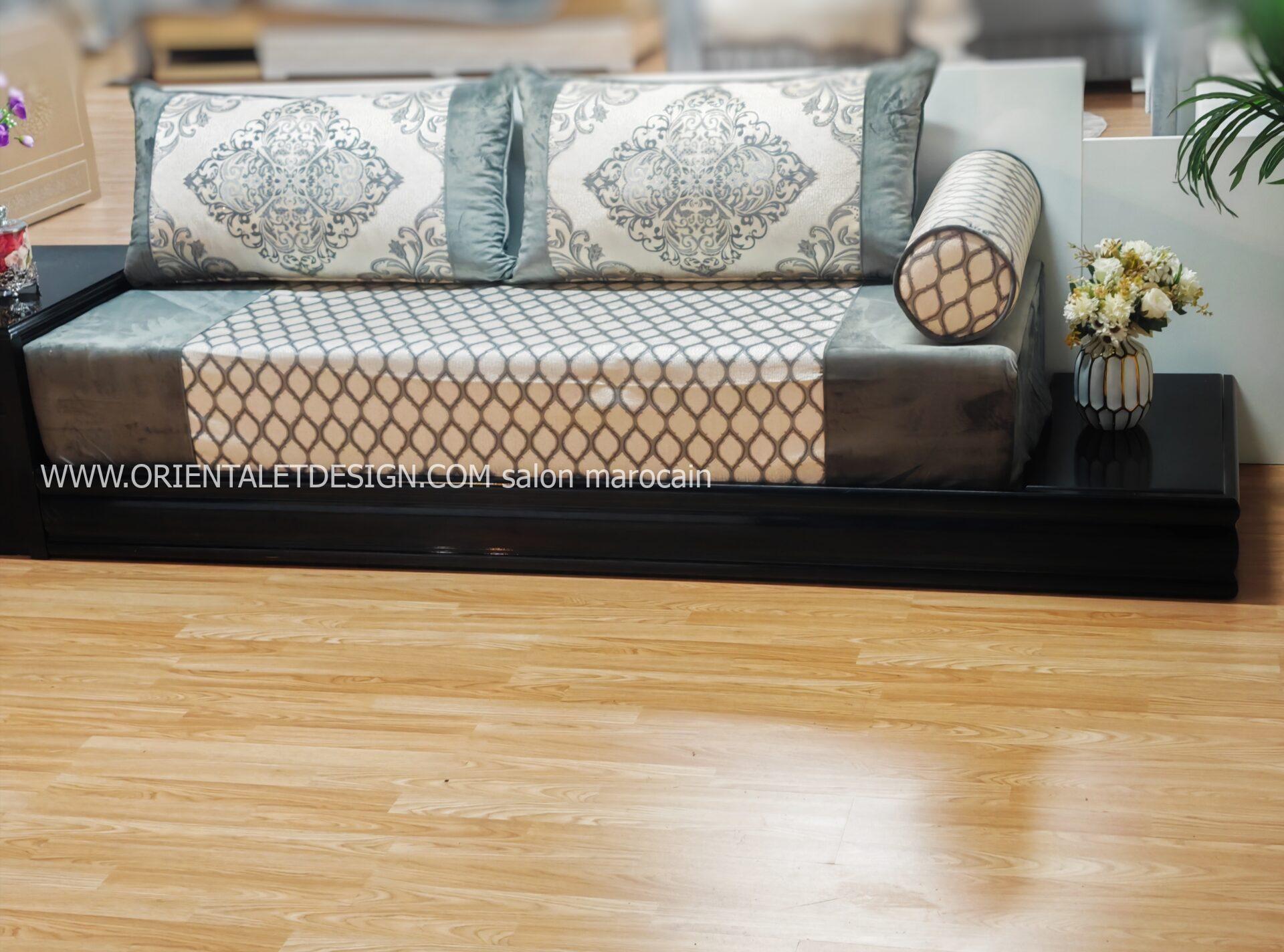 Tissu salon marocain brocart luxueux - Gris raffiné pour salon marocain – Image 8