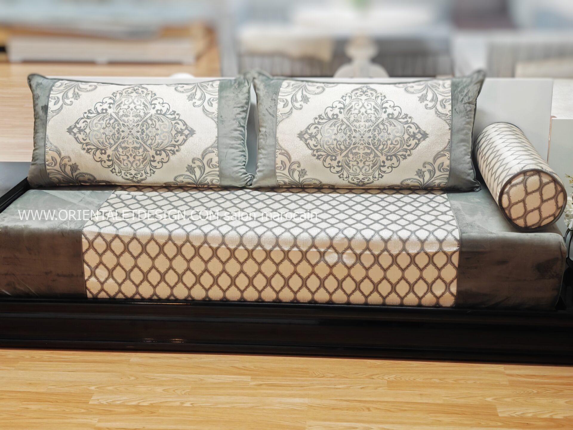 Tissu salon marocain brocart luxueux - Gris raffiné pour salon marocain – Image 7