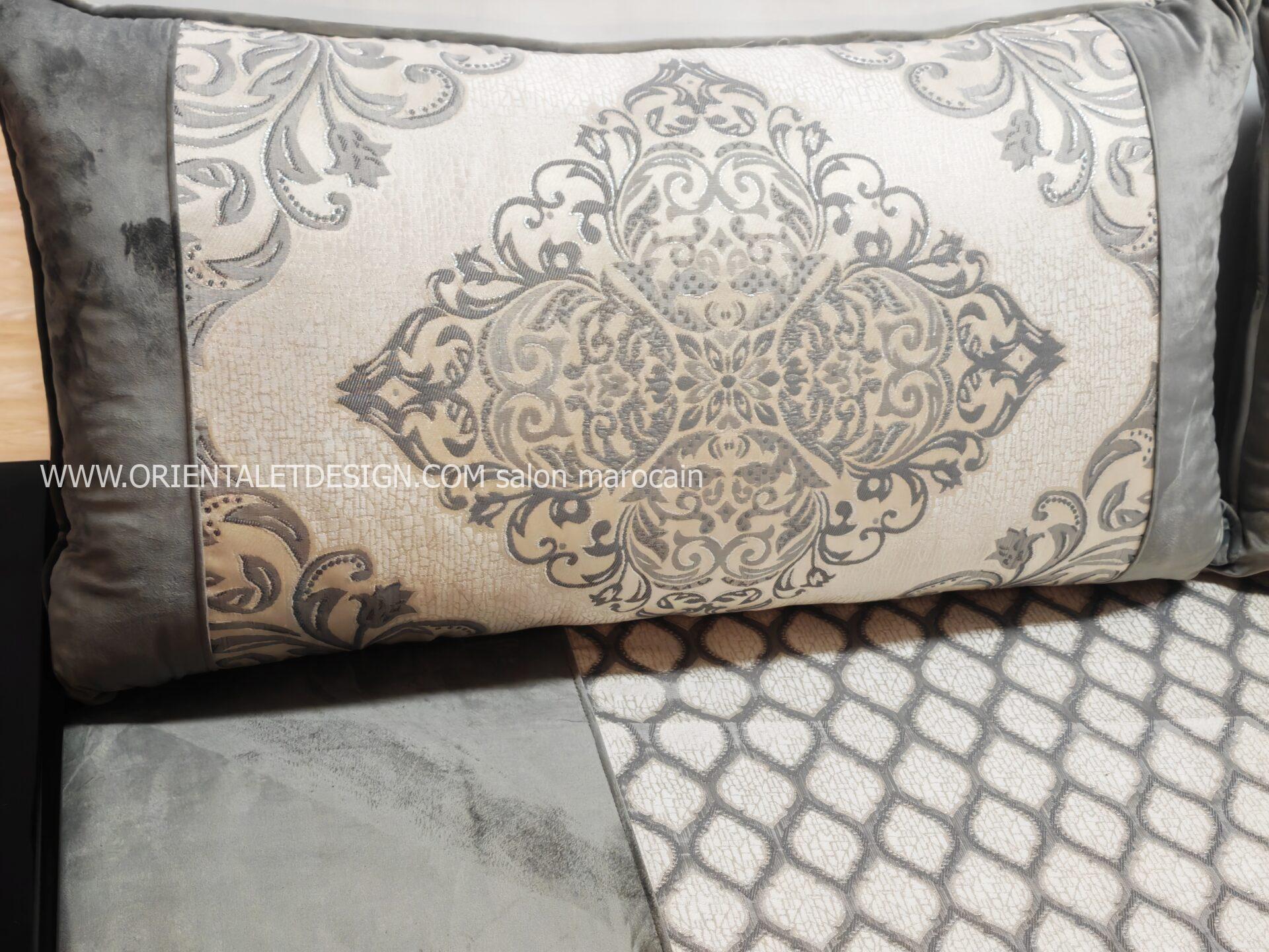 Tissu salon marocain brocart luxueux - Gris raffiné pour salon marocain – Image 5