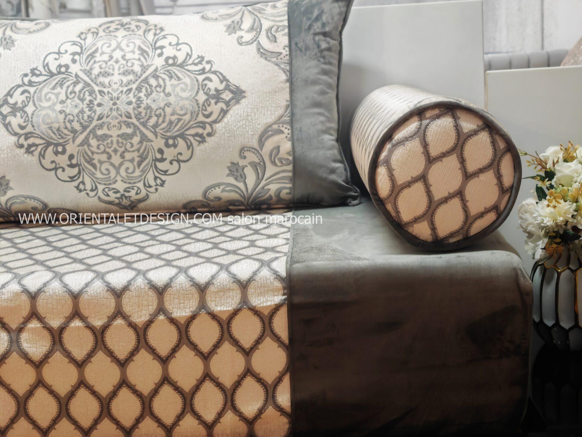 Tissu salon marocain brocart luxueux - Gris raffiné pour salon marocain – Image 4