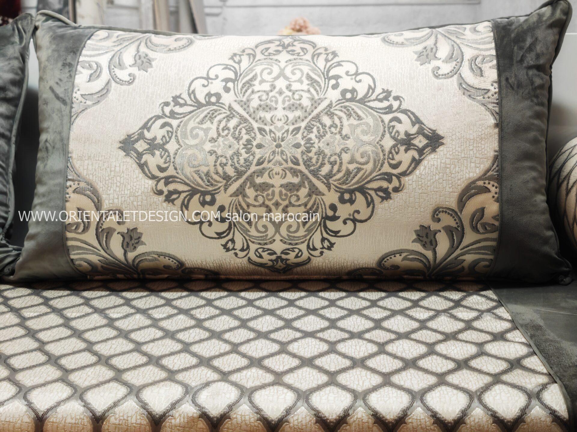 Tissu salon marocain brocart luxueux - Gris raffiné pour salon marocain – Image 3