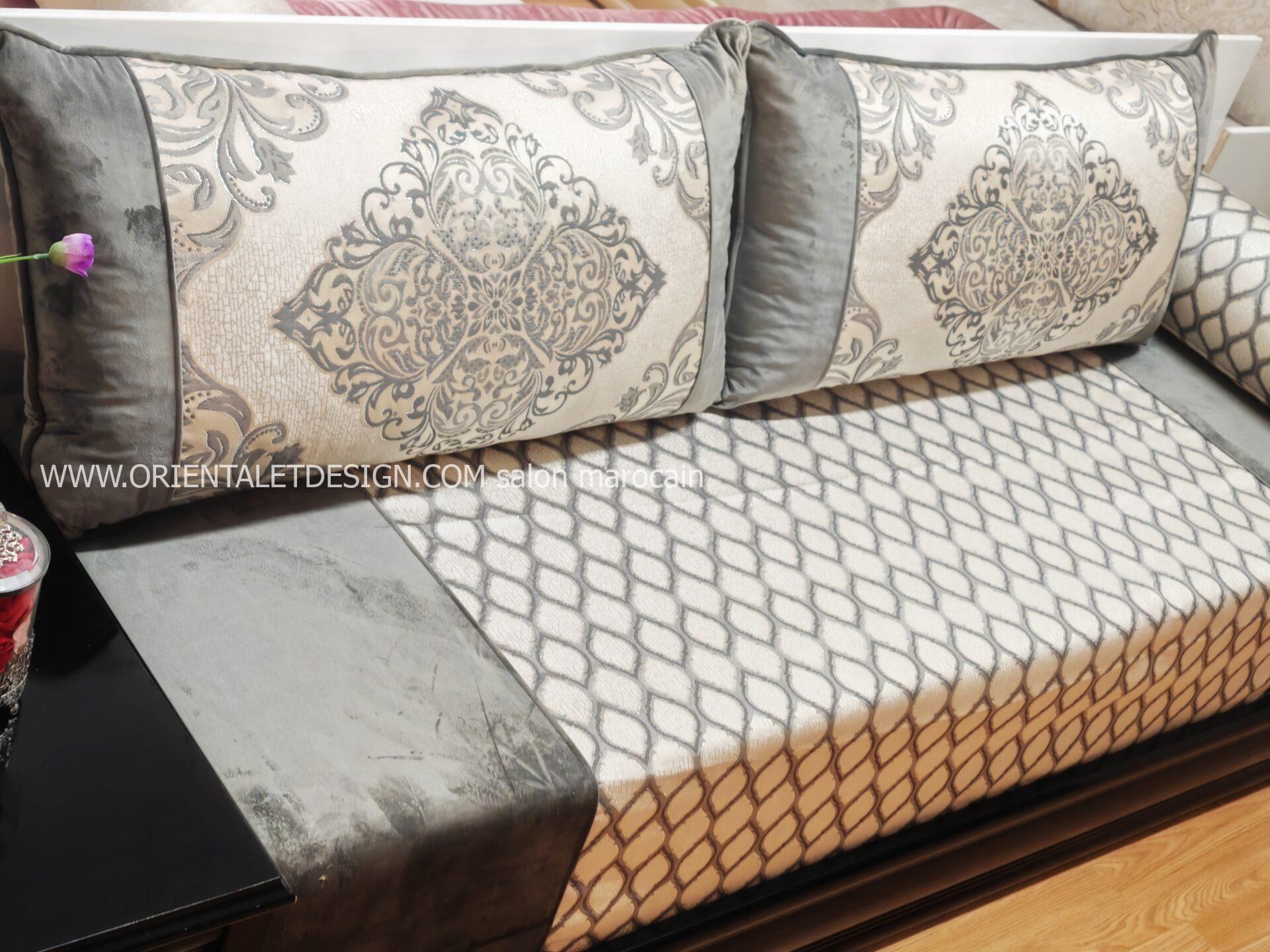 Tissu salon marocain brocart luxueux - Gris raffiné pour salon marocain