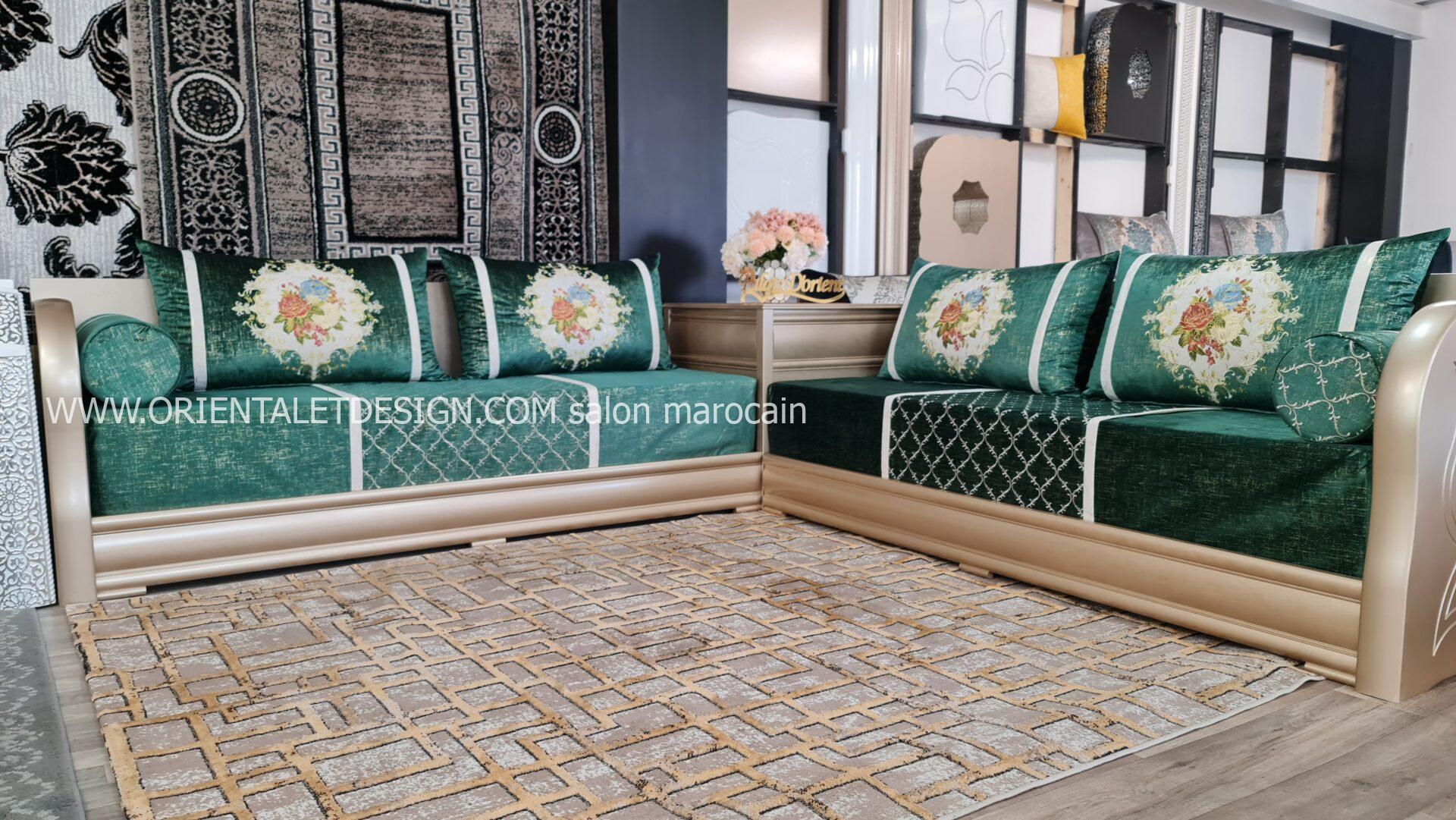 Tissu salon marocain Vert Royal Brodé - Style Classique et Élégant – Image 9