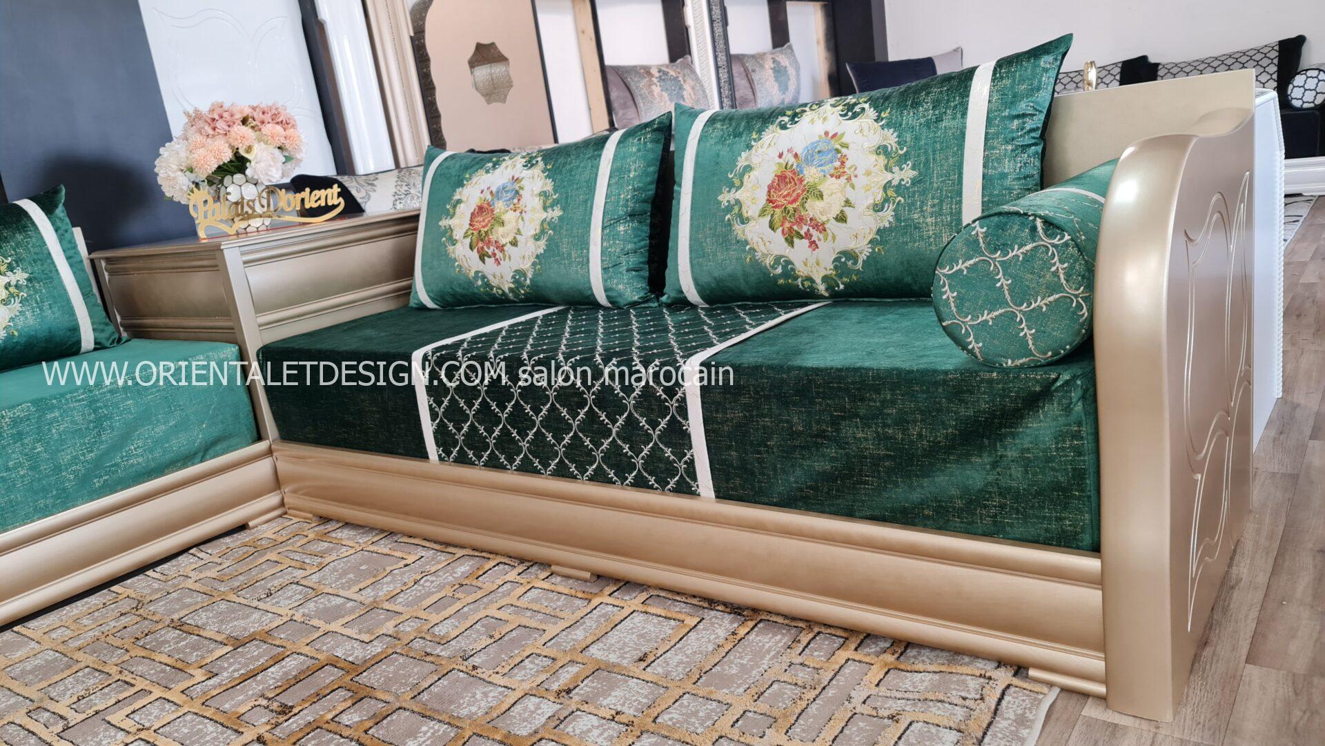 Tissu salon marocain Vert Royal Brodé - Style Classique et Élégant – Image 7