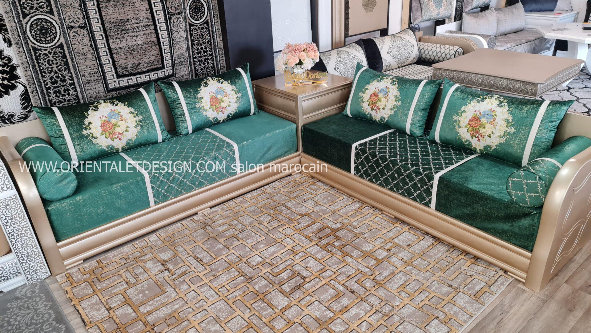 Tissu salon marocain Vert Royal Brodé - Style Classique et Élégant – Image 10