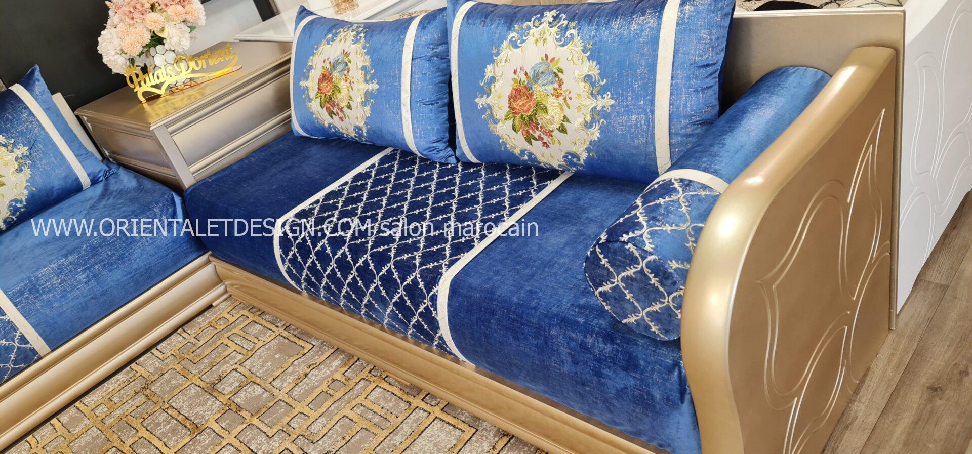 Tissu salon marocain Bleu Royal Brodé - Style Classique et Élégant – Image 7