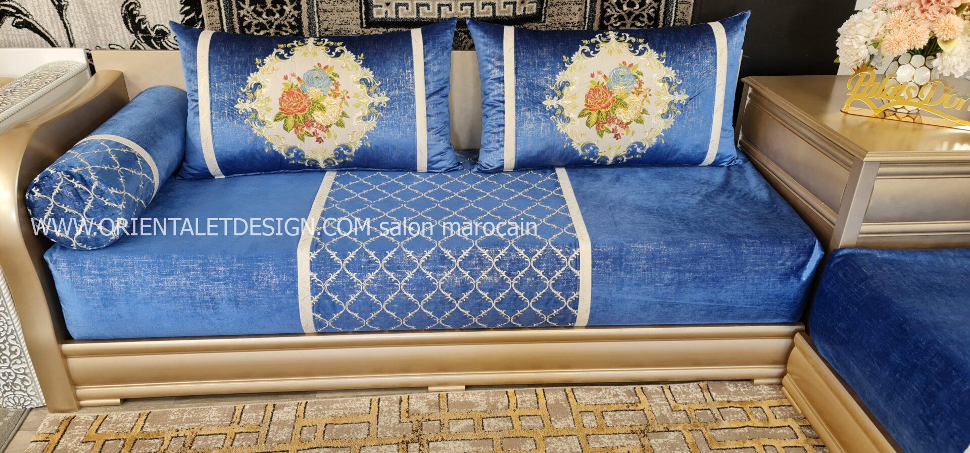 Tissu salon marocain Bleu Royal Brodé - Style Classique et Élégant – Image 8