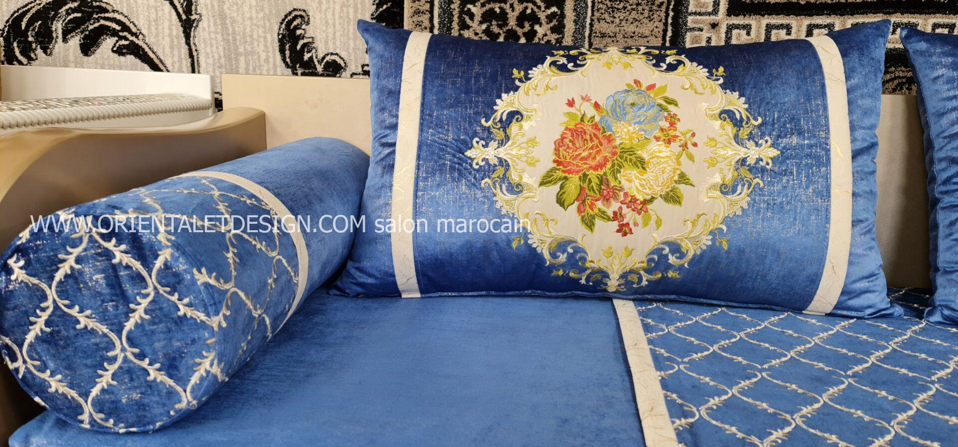 Tissu salon marocain Bleu Royal Brodé - Style Classique et Élégant – Image 9
