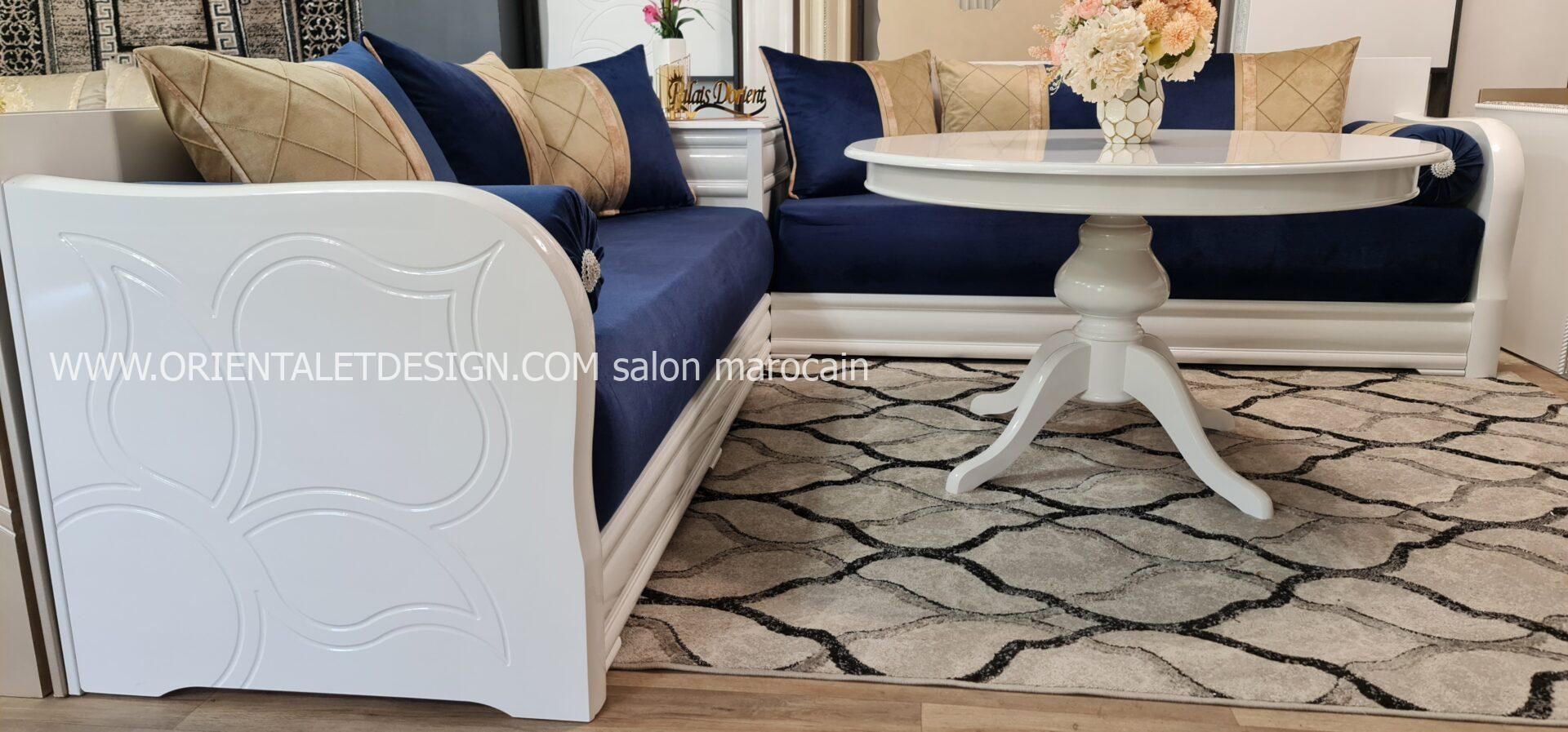 Tissu salon marocain Velours Bleu et Doré - Élégance Classique et Luxe – Image 3