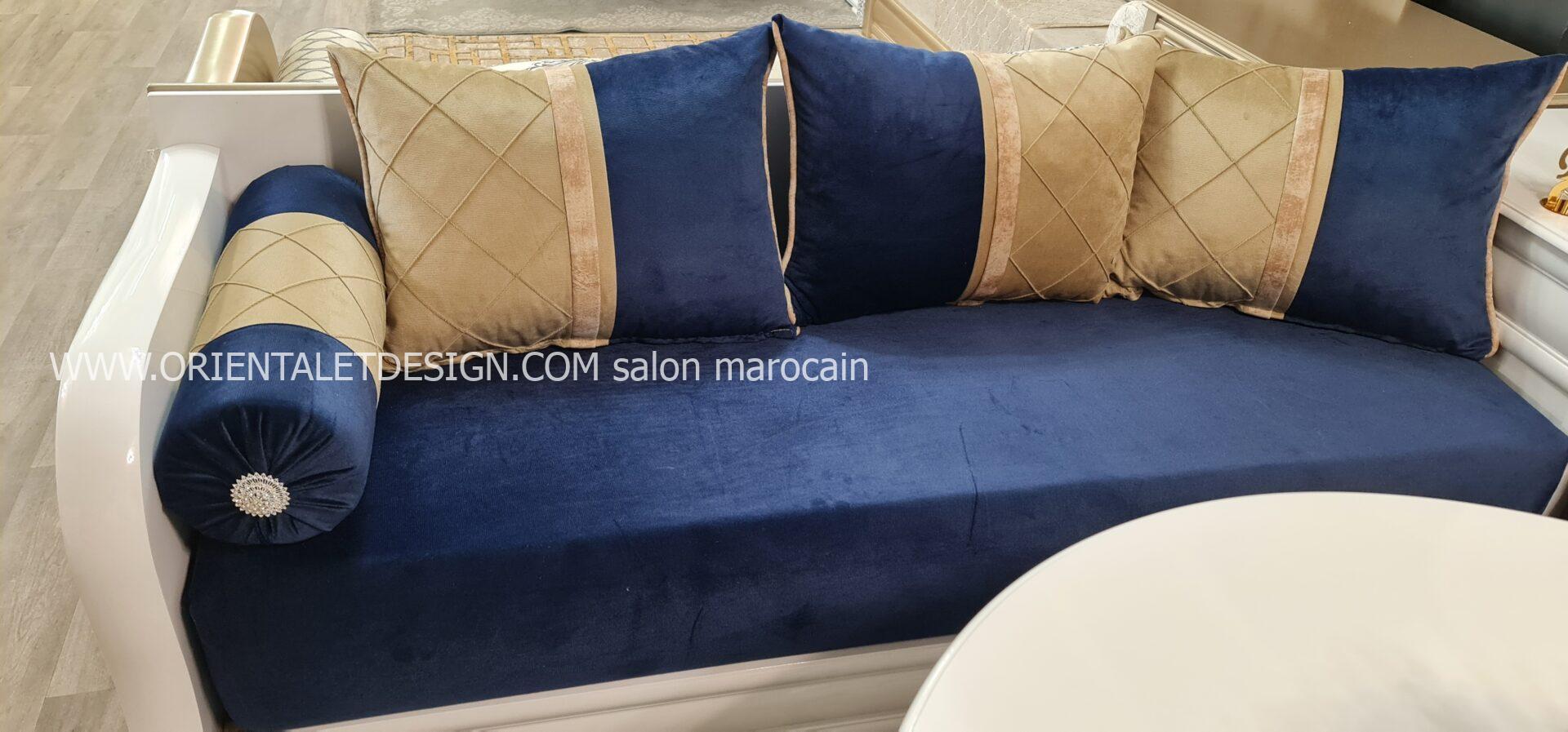 Tissu salon marocain Velours Bleu et Doré - Élégance Classique et Luxe – Image 5