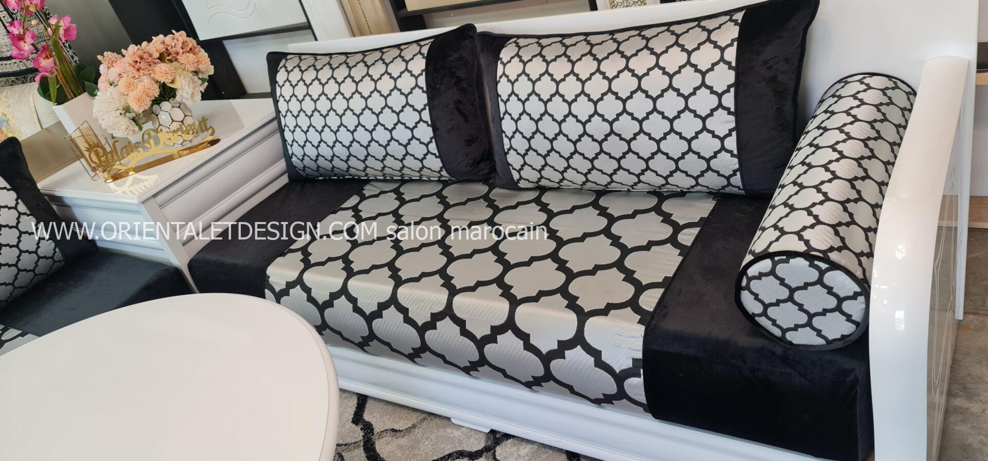 Tissu pour salon marocain Moderne Noir et gris - Design Géométrique Élégant – Image 2