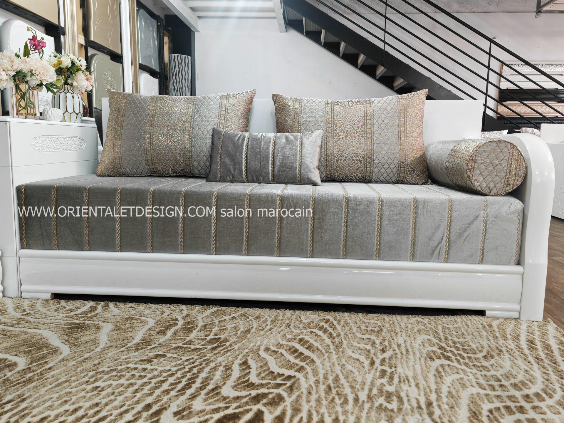 Tissu salon marocain Brocart Matelassé Gris et Doré - Élégance et Luxe Intemporel – Image 2