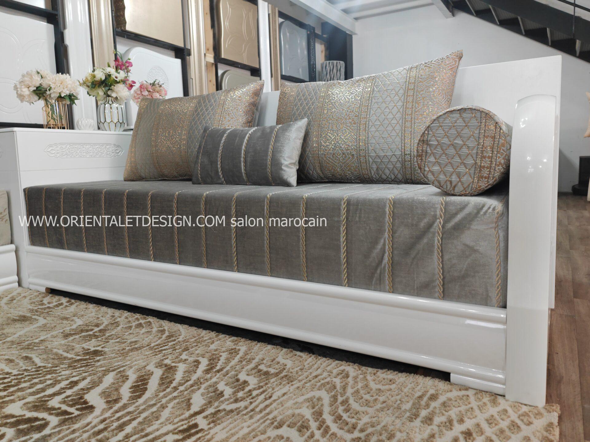 Tissu salon marocain Brocart Matelassé Gris et Doré - Élégance et Luxe Intemporel – Image 3