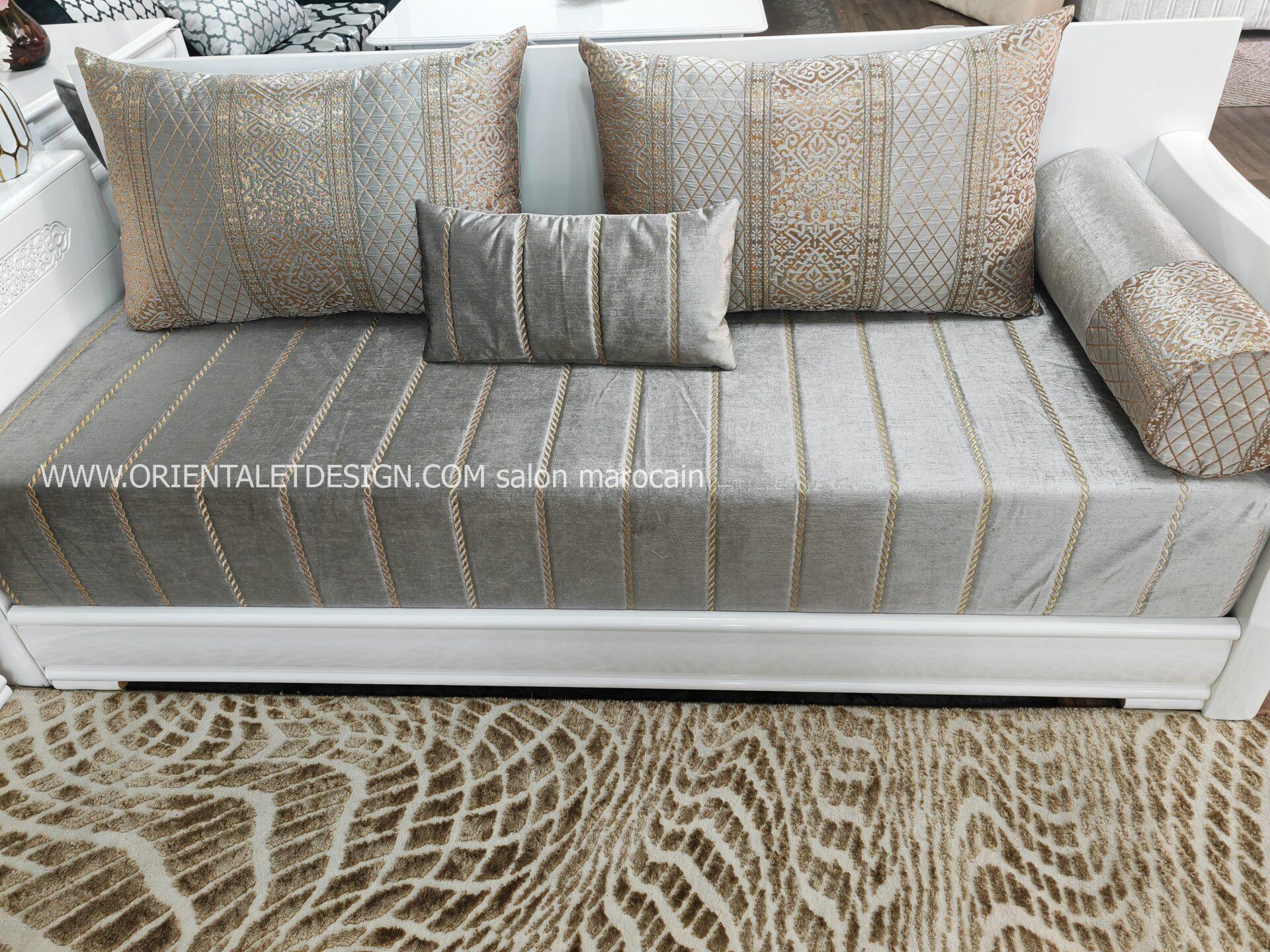 Tissu salon marocain Brocart Matelassé Gris et Doré - Élégance et Luxe Intemporel