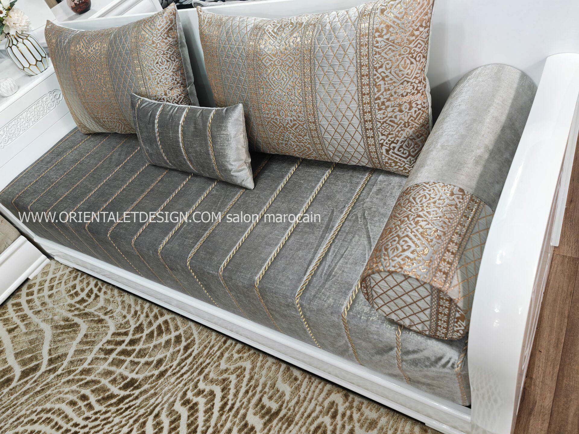Tissu salon marocain Brocart Matelassé Gris et Doré - Élégance et Luxe Intemporel – Image 5