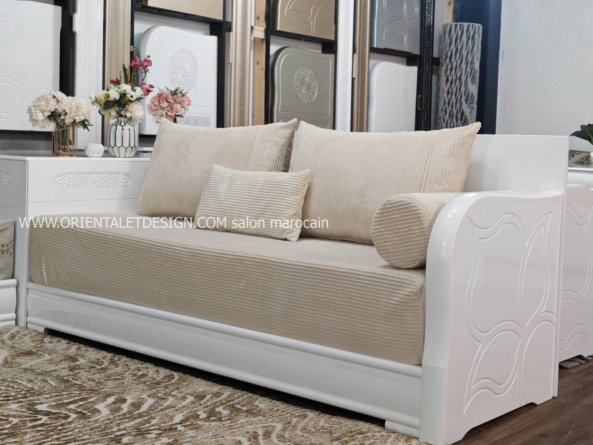 Tissu salon marocain Beige Velours Côtelé - Élégance Naturelle et Confort