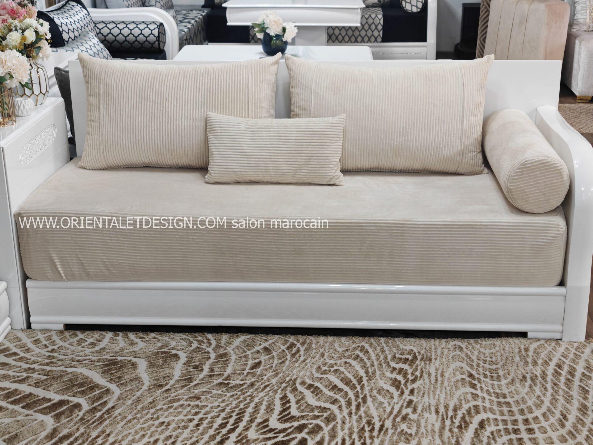 Tissu salon marocain Beige Velours Côtelé - Élégance Naturelle et Confort – Image 4