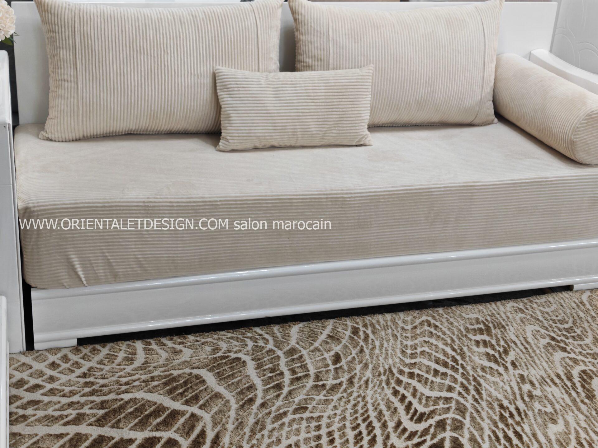 Tissu salon marocain Beige Velours Côtelé - Élégance Naturelle et Confort – Image 5