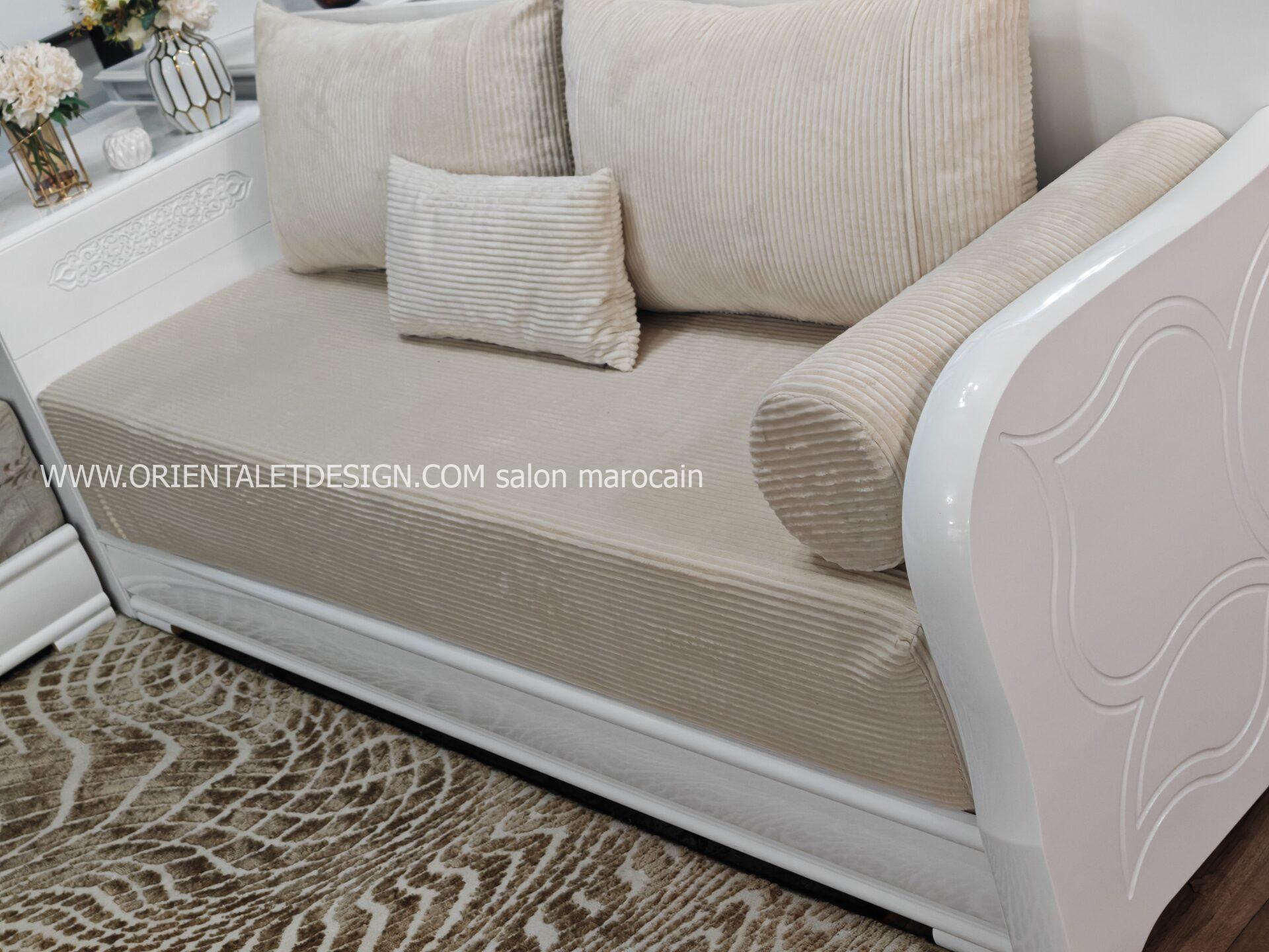 Tissu salon marocain Beige Velours Côtelé - Élégance Naturelle et Confort – Image 6