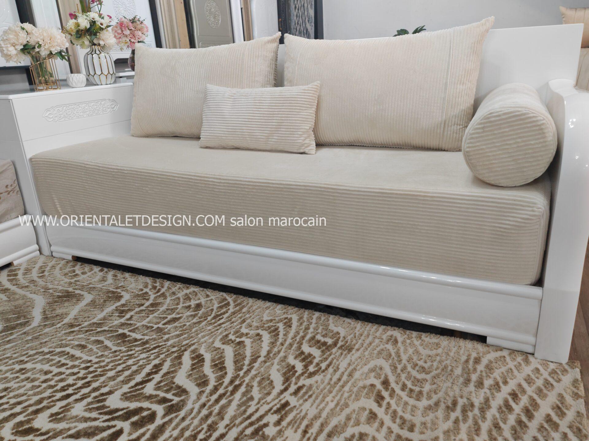 Tissu salon marocain Beige Velours Côtelé - Élégance Naturelle et Confort – Image 8