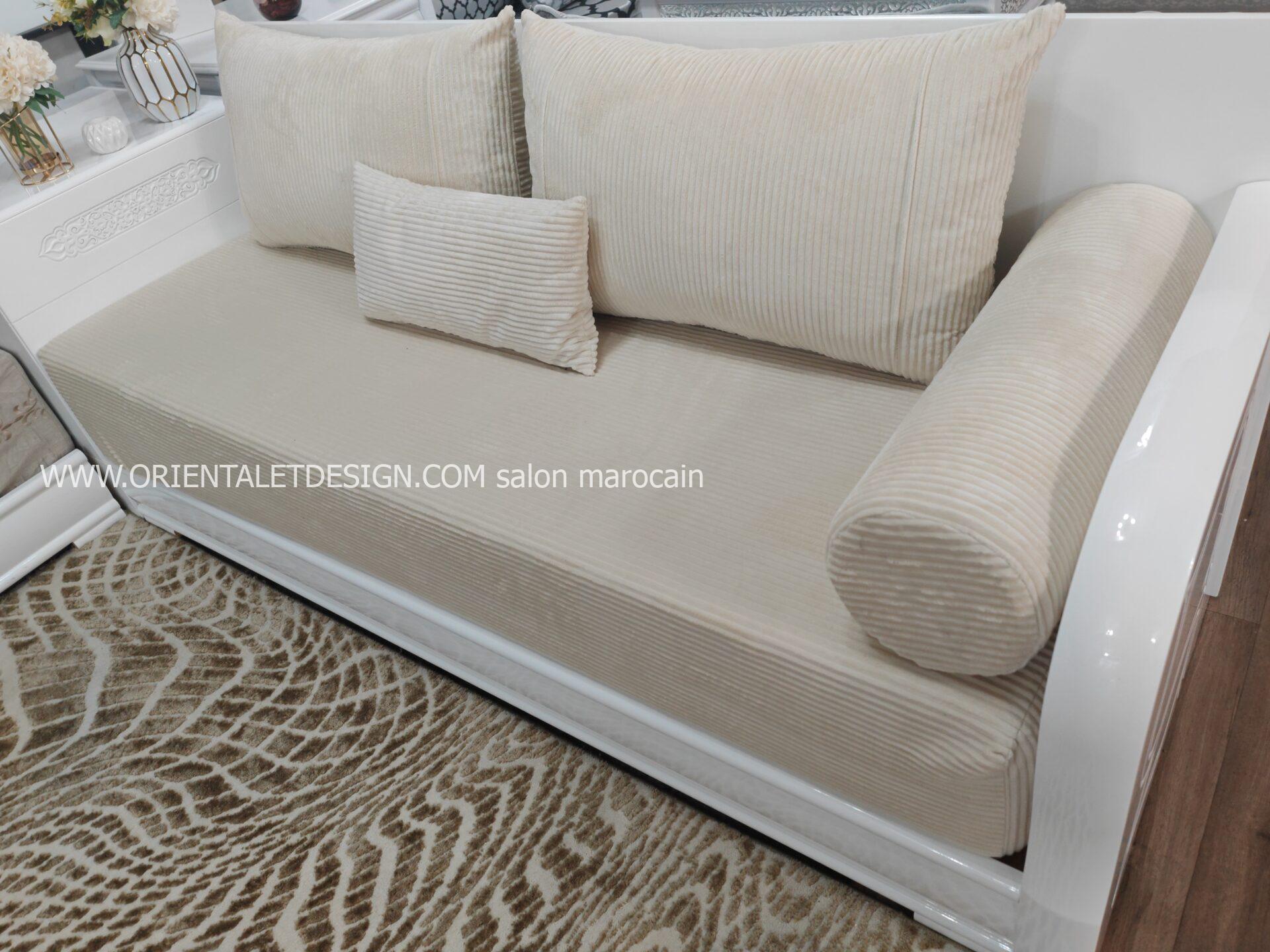 Tissu salon marocain Beige Velours Côtelé - Élégance Naturelle et Confort – Image 7