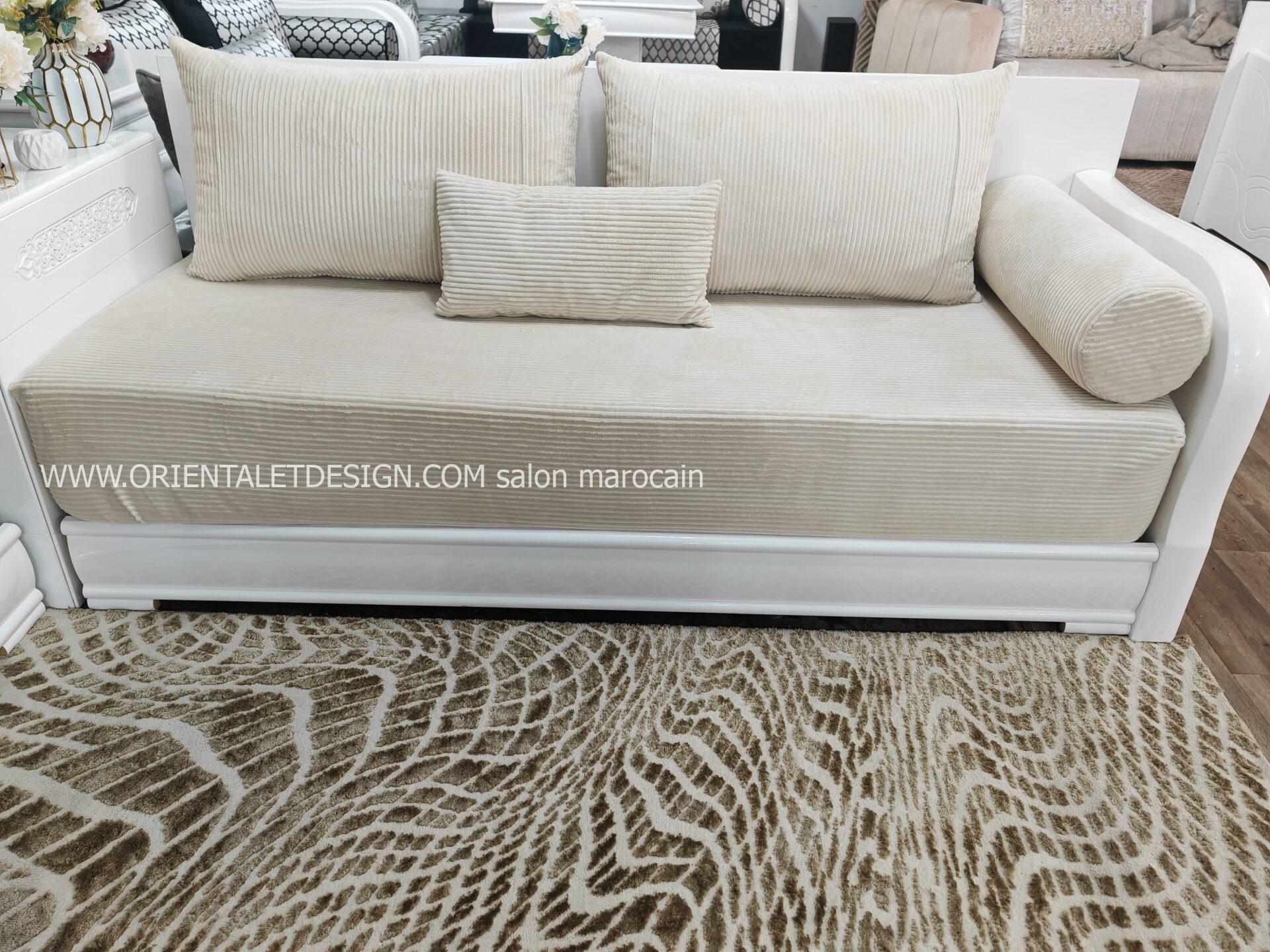 Tissu salon marocain Beige Velours Côtelé - Élégance Naturelle et Confort – Image 9