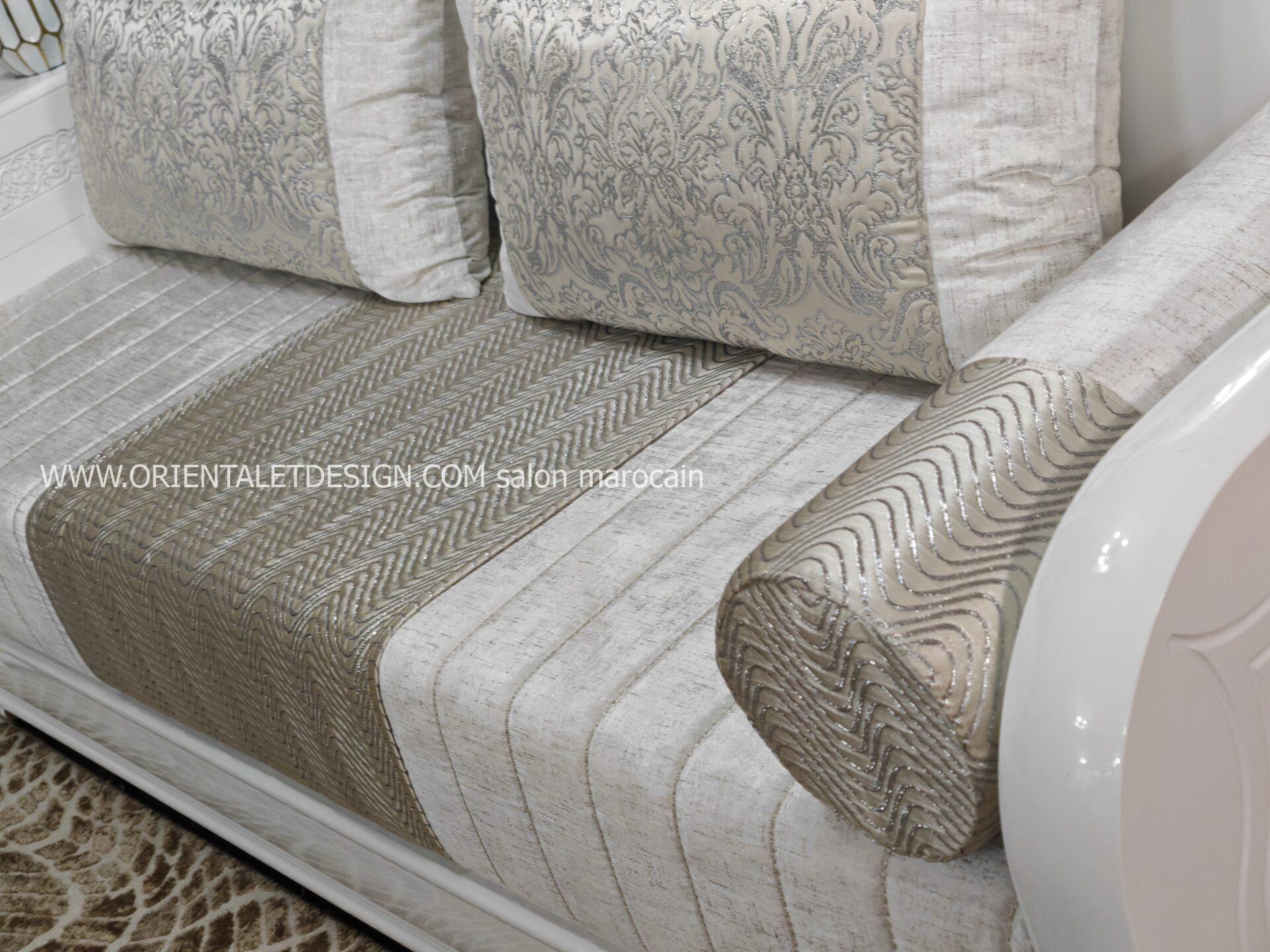 Tissu salon marocain Brocart Matelassé Argenté - Élégance Luxe et Raffinement – Image 4