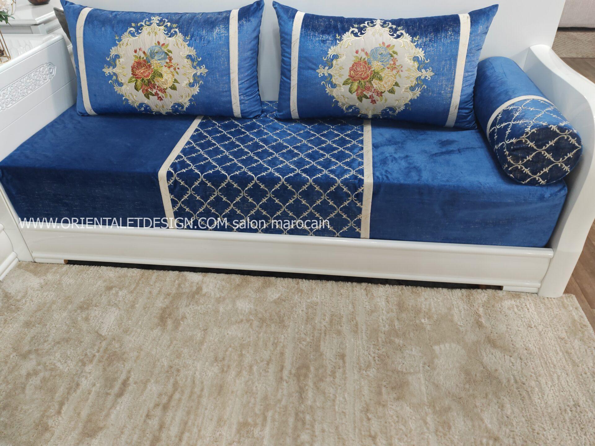 Tissu salon marocain Bleu Royal Brodé - Style Classique et Élégant – Image 5