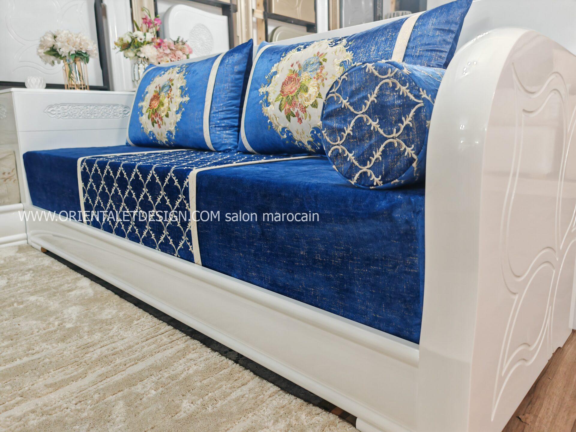 Tissu salon marocain Bleu Royal Brodé - Style Classique et Élégant – Image 6