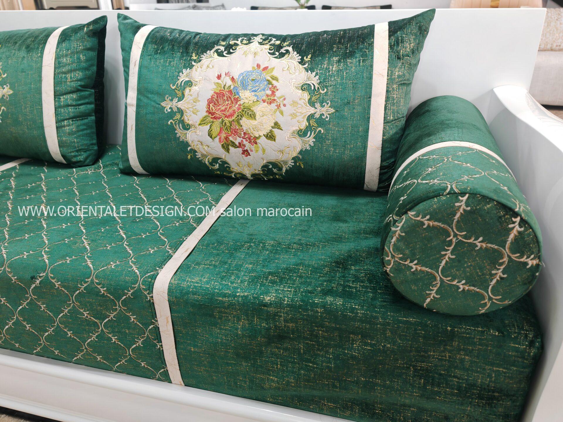 Tissu salon marocain Vert Royal Brodé - Style Classique et Élégant – Image 4