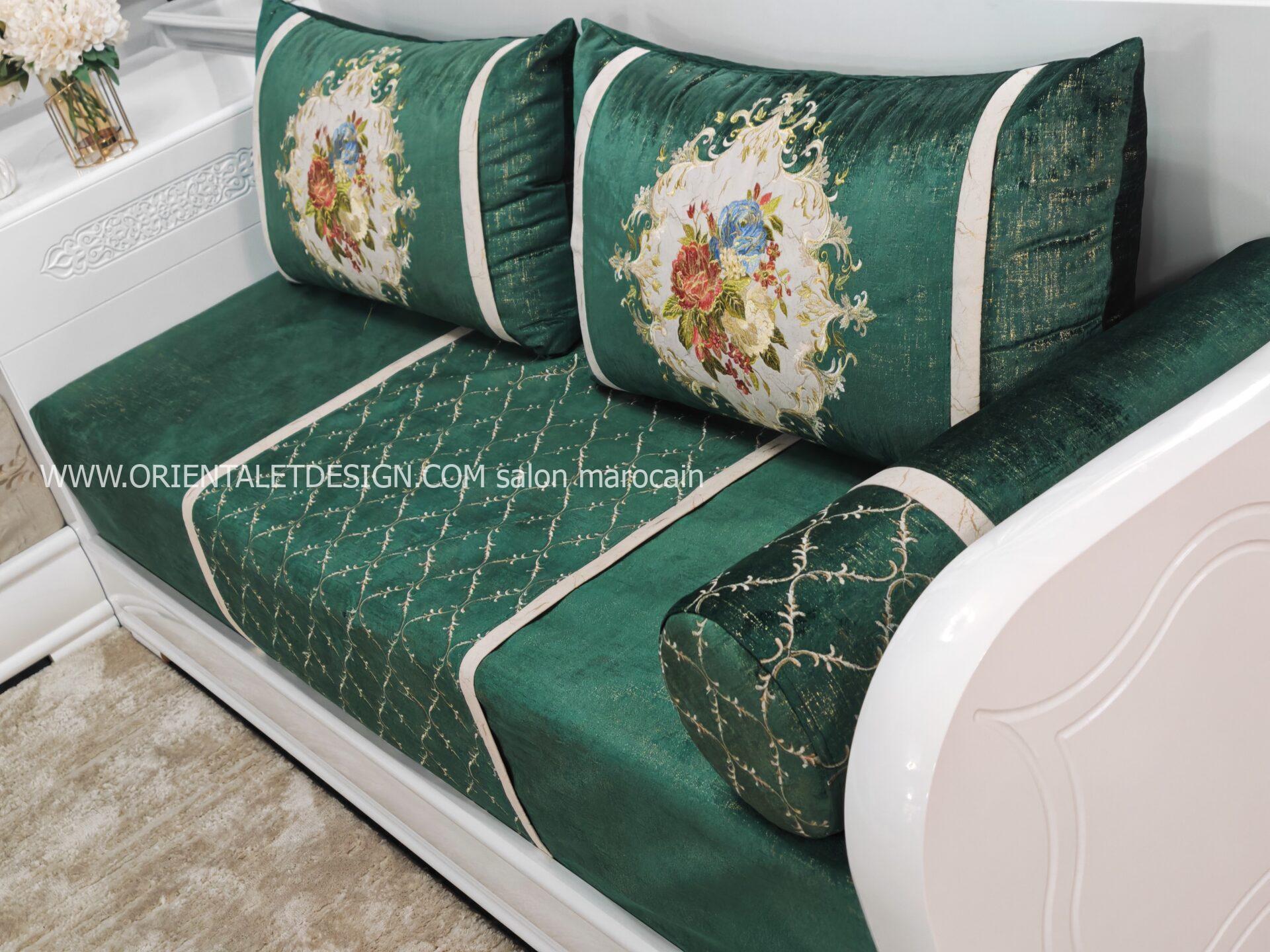 Tissu salon marocain Vert Royal Brodé - Style Classique et Élégant – Image 5