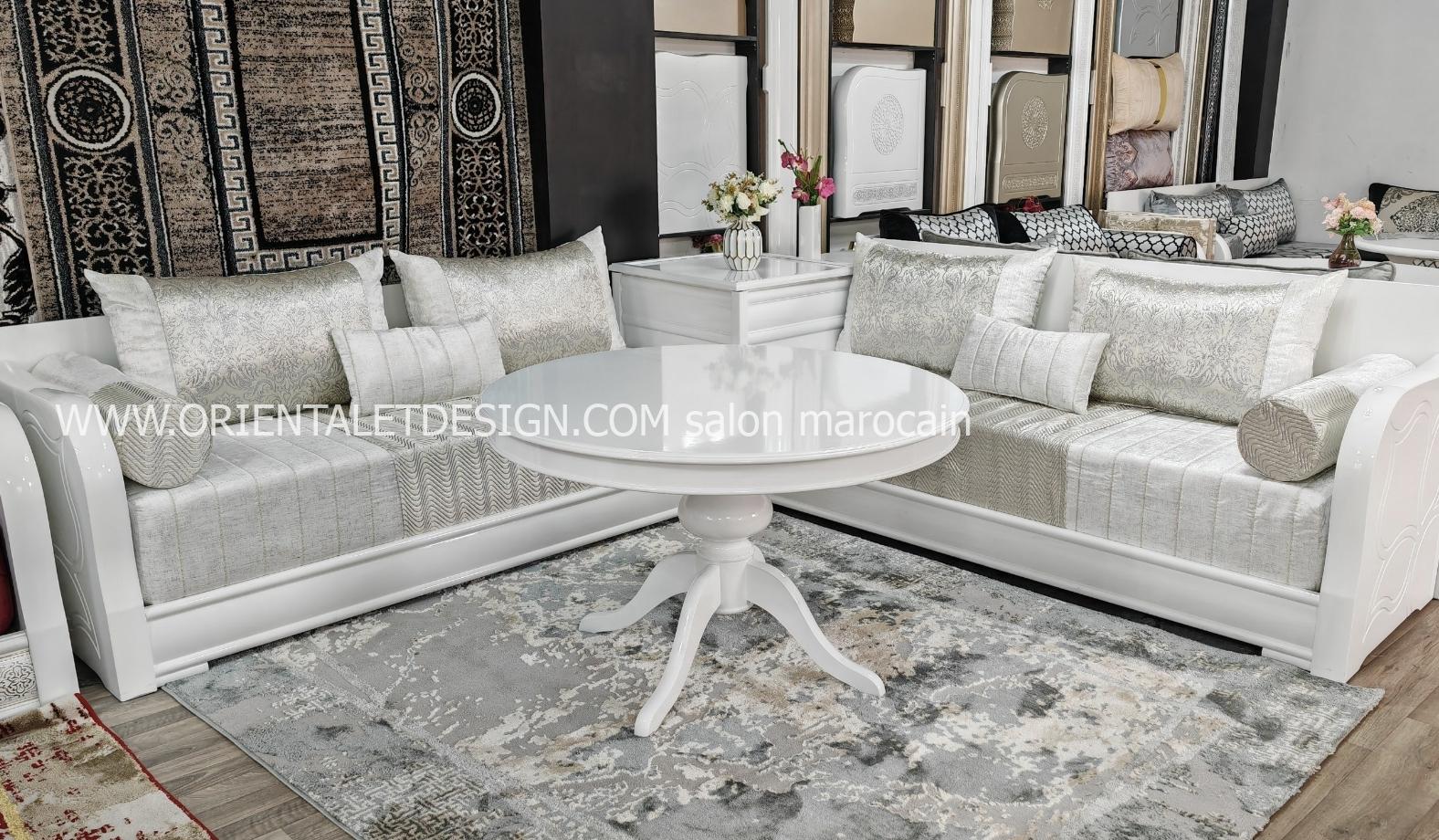 Tissu salon marocain Brocart Matelassé Argenté - Élégance Luxe et Raffinement – Image 8