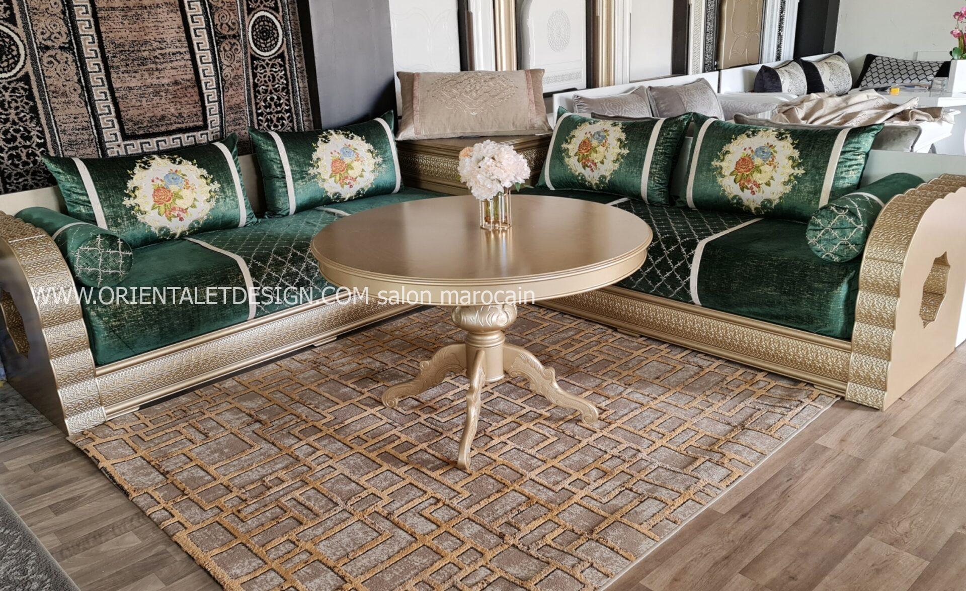 Tissu salon marocain Vert Royal Brodé - Style Classique et Élégant – Image 6