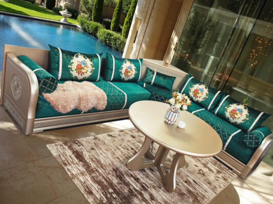 Canapé marocain Le Pontet gris clair, fabrication artisanale