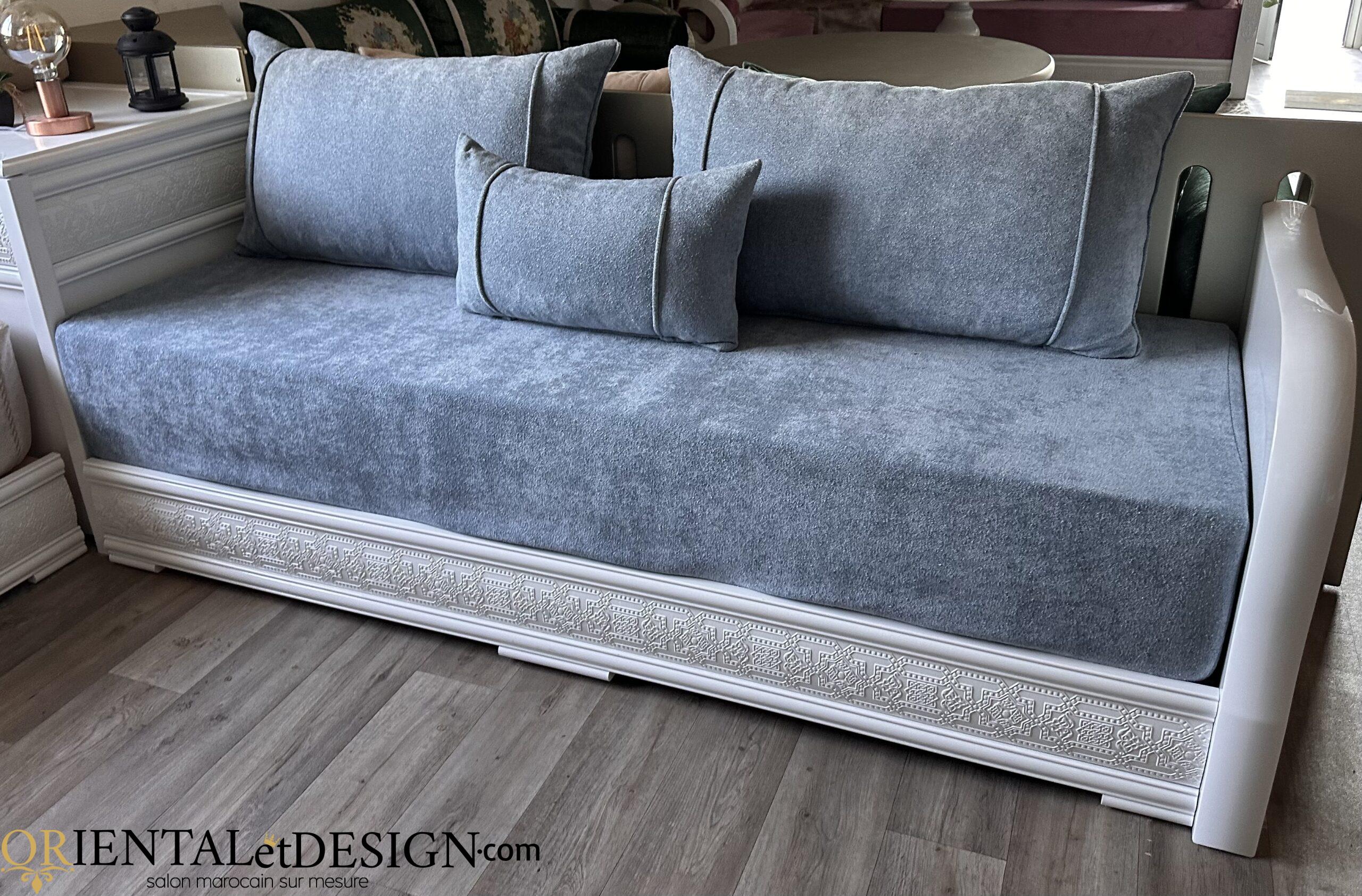 salon marocain Tissu Bocklet Léger gris bleu- 2026 – Image 3