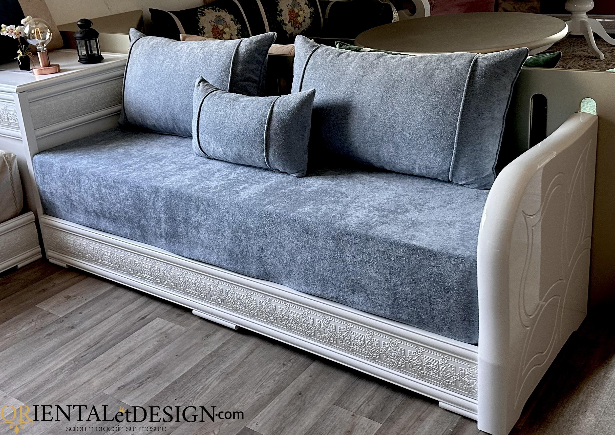 salon marocain Tissu Bocklet Léger gris bleu- 2026