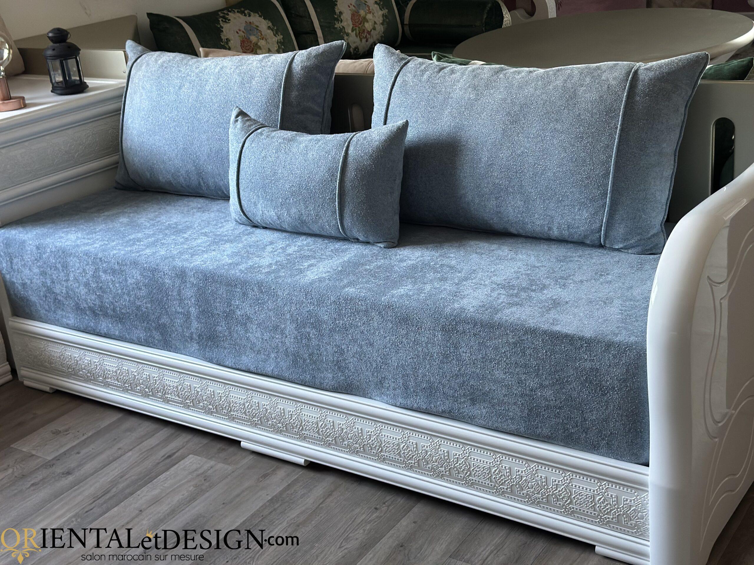 salon marocain Tissu Bocklet Léger gris bleu- 2026 – Image 5