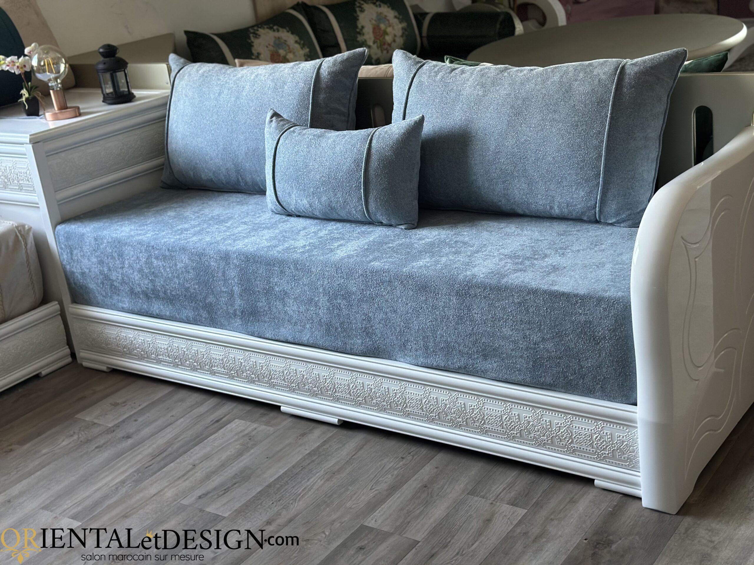 salon marocain Tissu Bocklet Léger gris bleu- 2026 – Image 6