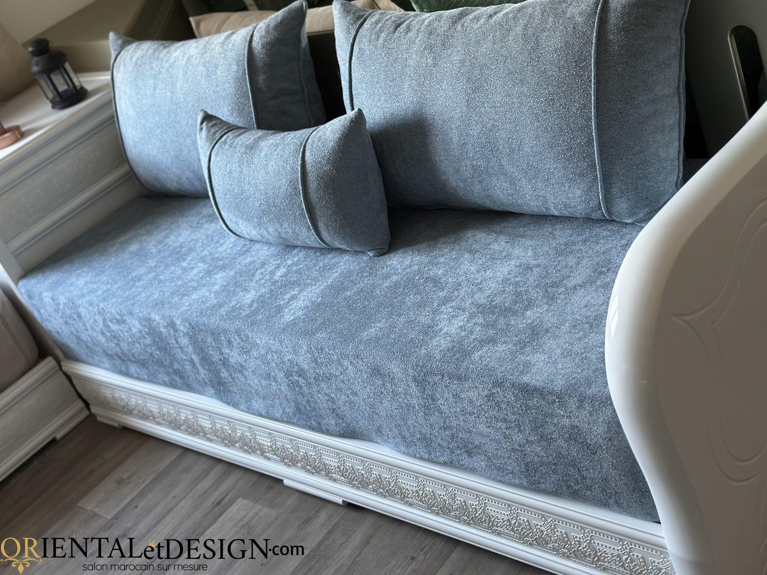salon marocain Tissu Bocklet Léger gris bleu- 2026 – Image 8