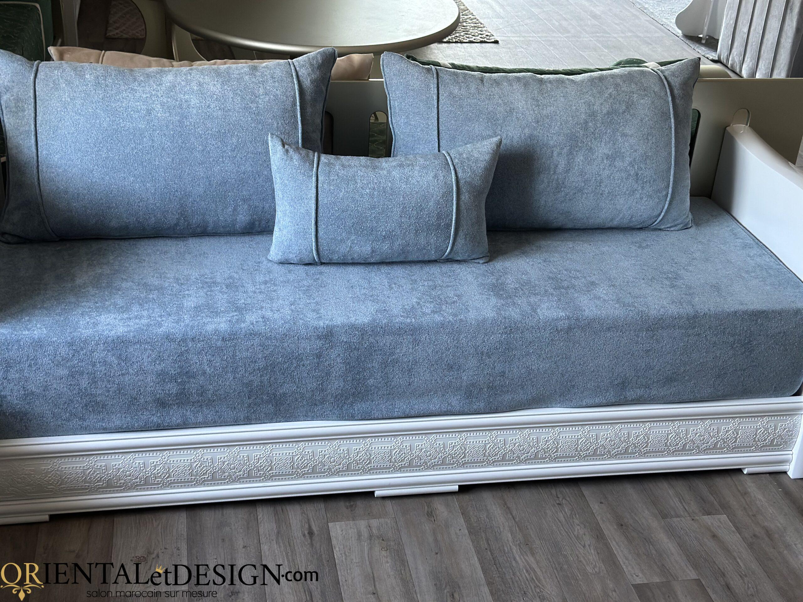 salon marocain Tissu Bocklet Léger gris bleu- 2026 – Image 9