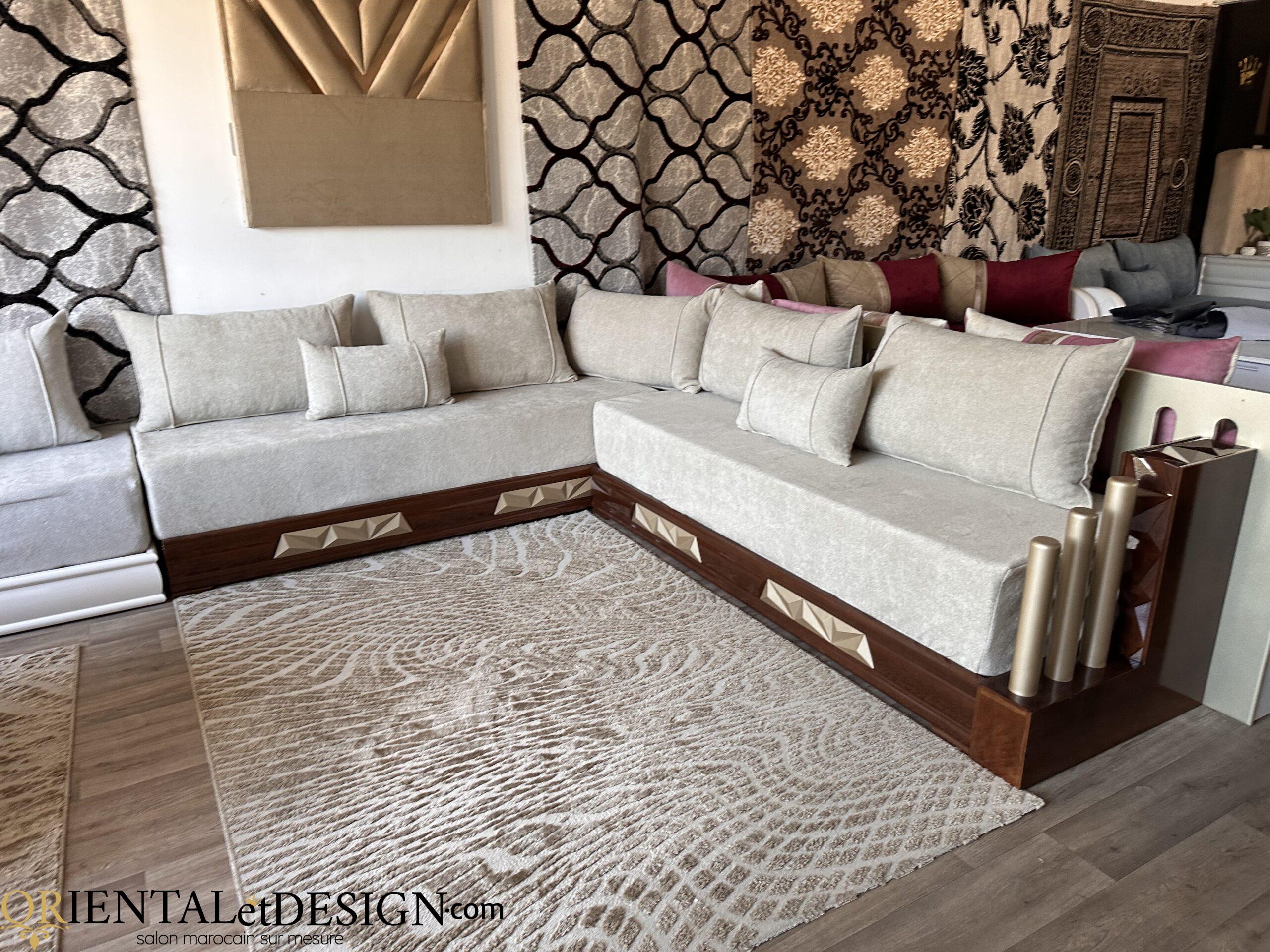 salon marocain Tissu Bocklet Léger beige- 2026 – Image 7