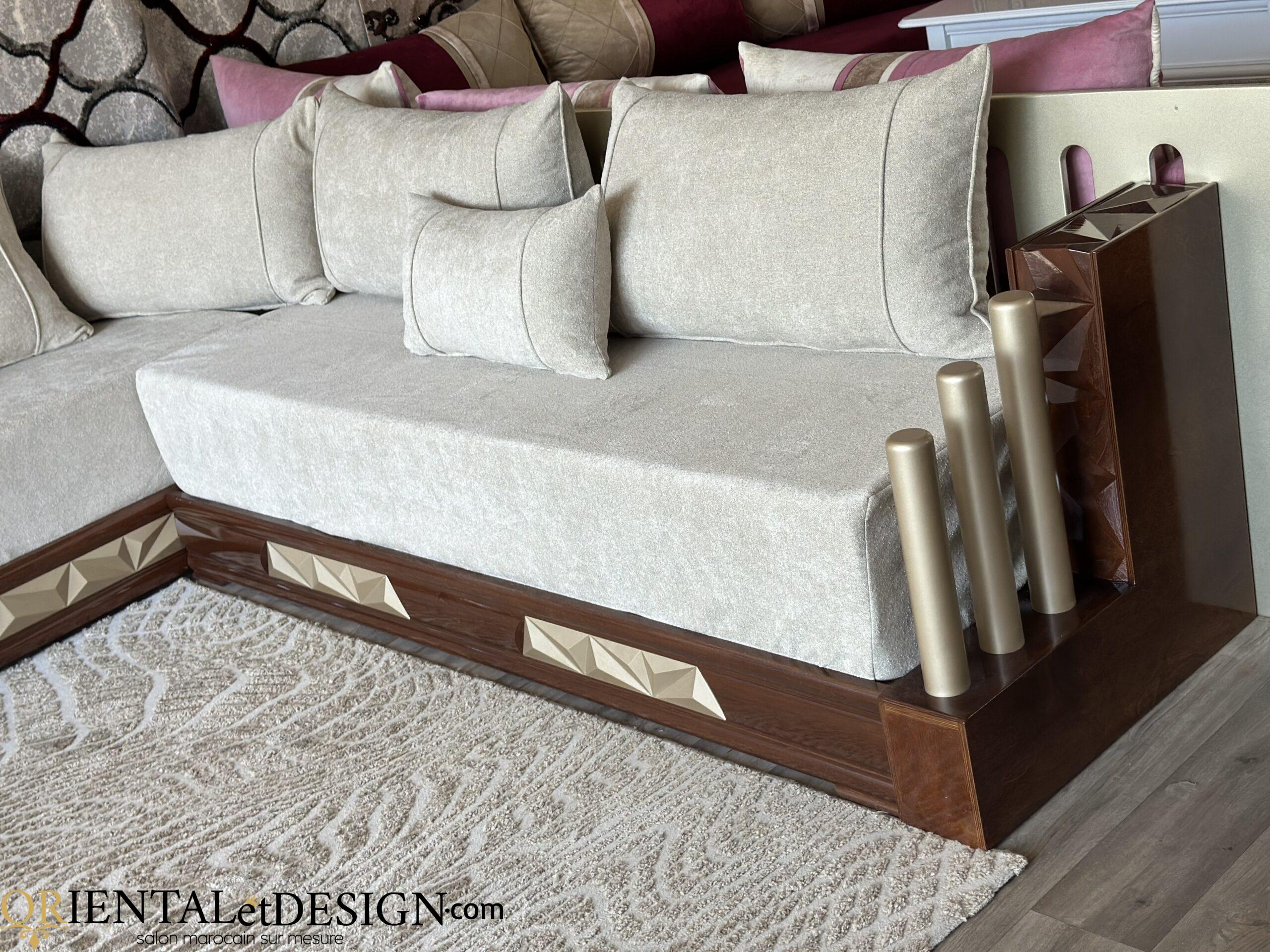 salon marocain Tissu Bocklet Léger beige- 2026 – Image 3