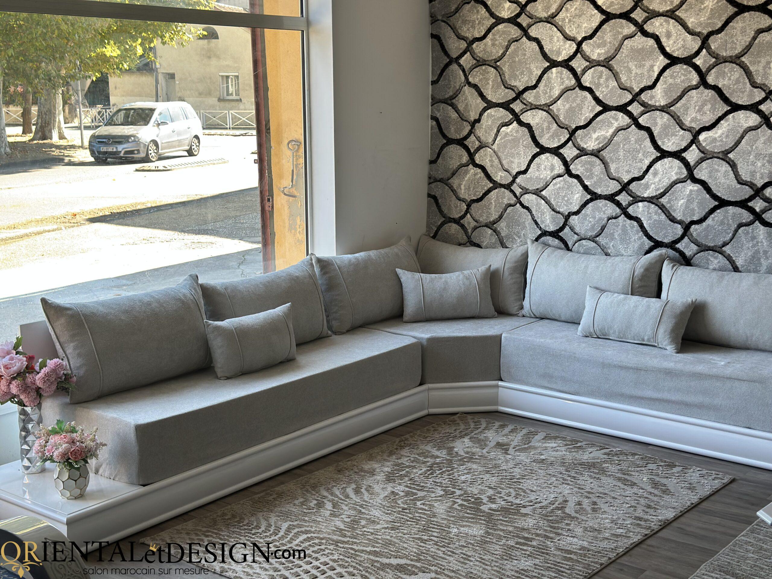 salon marocain Tissu Bocklet Léger gris clair - 2026 – Image 7