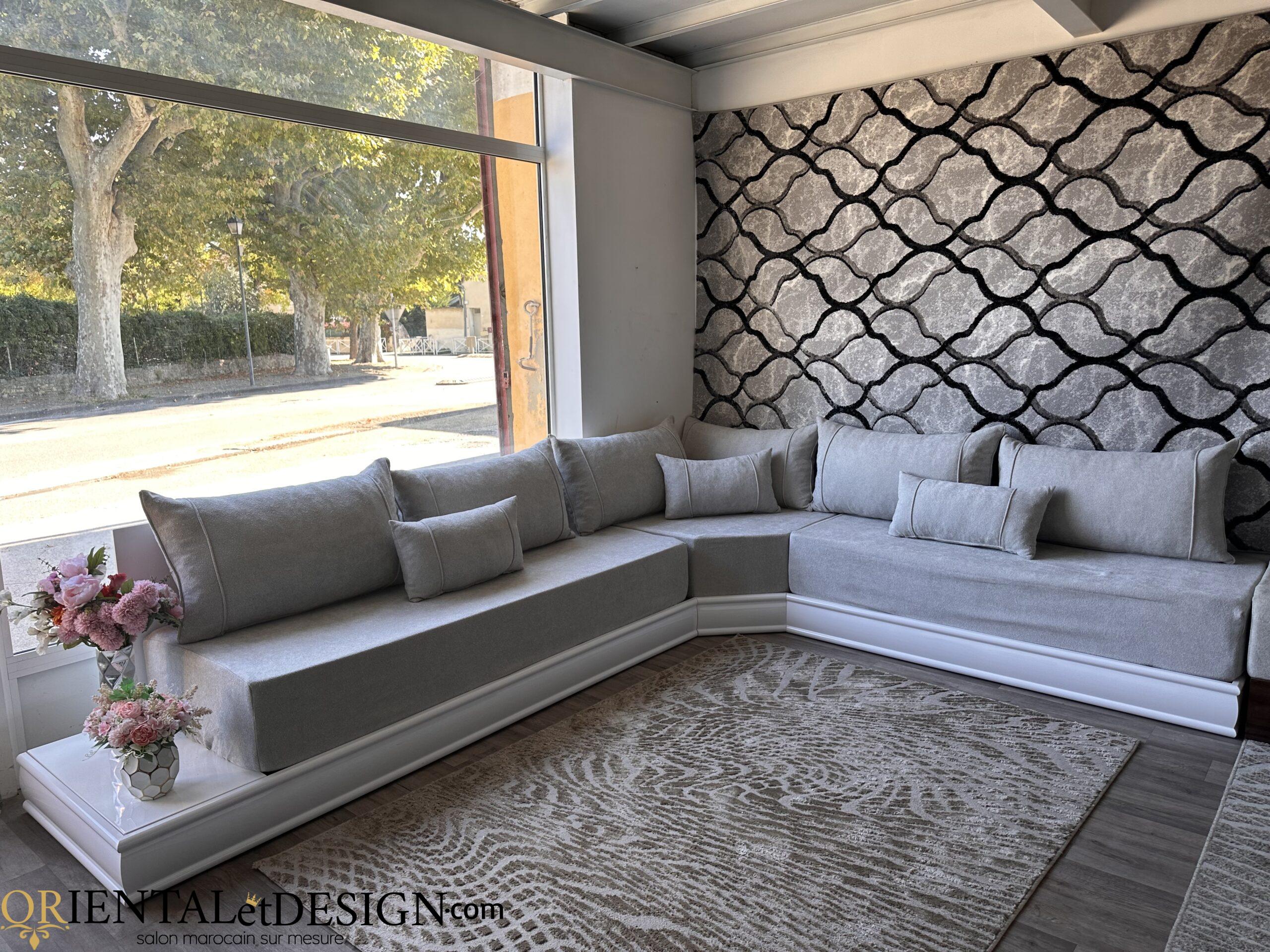 salon marocain Tissu Bocklet Léger gris clair - 2026 – Image 6