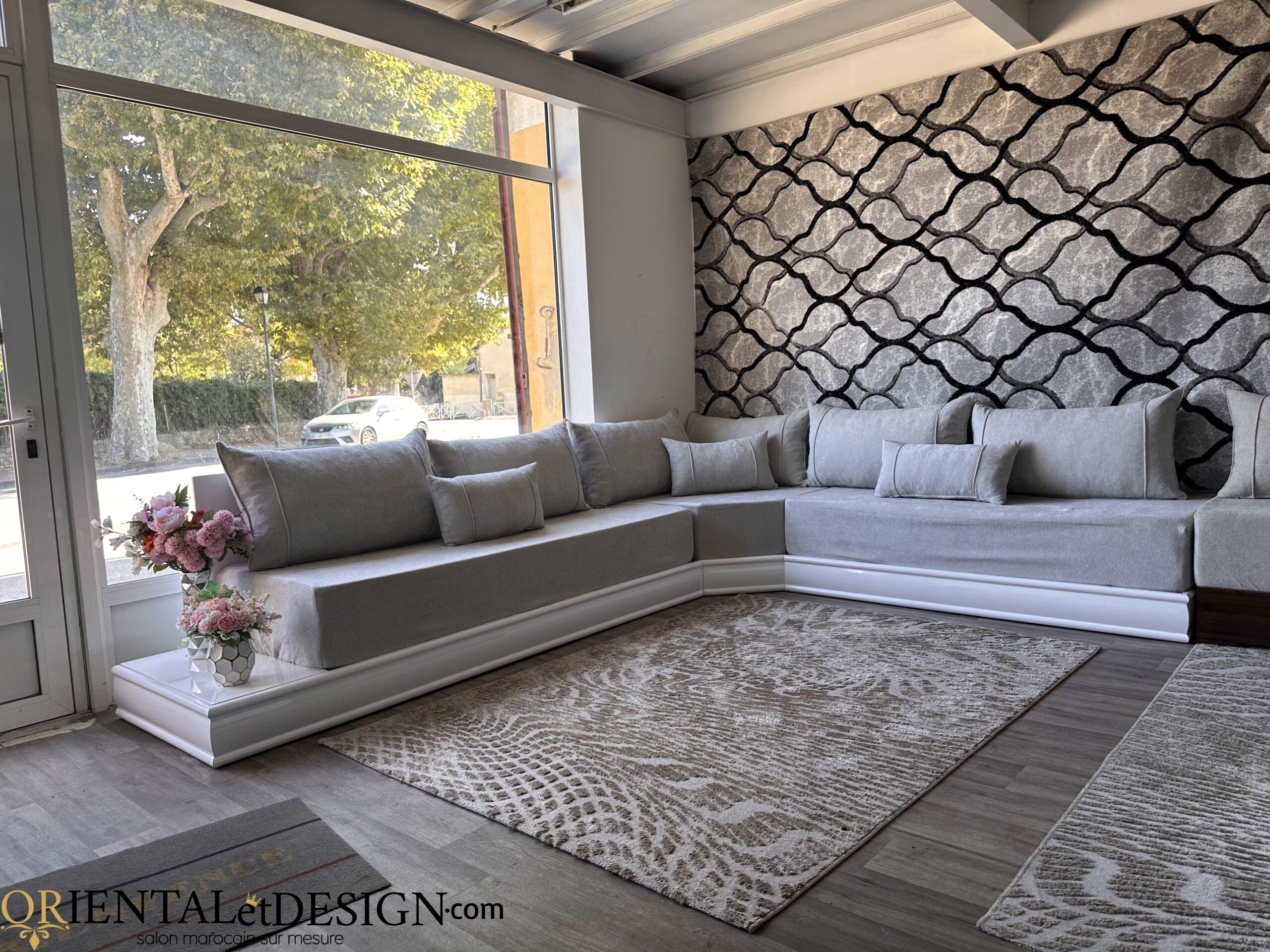 salon marocain Tissu Bocklet Léger gris clair - 2026 – Image 2