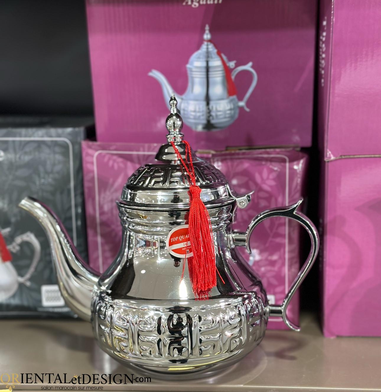 Théière marocaine argentée en inox – tradition et élégance (1,6 L)