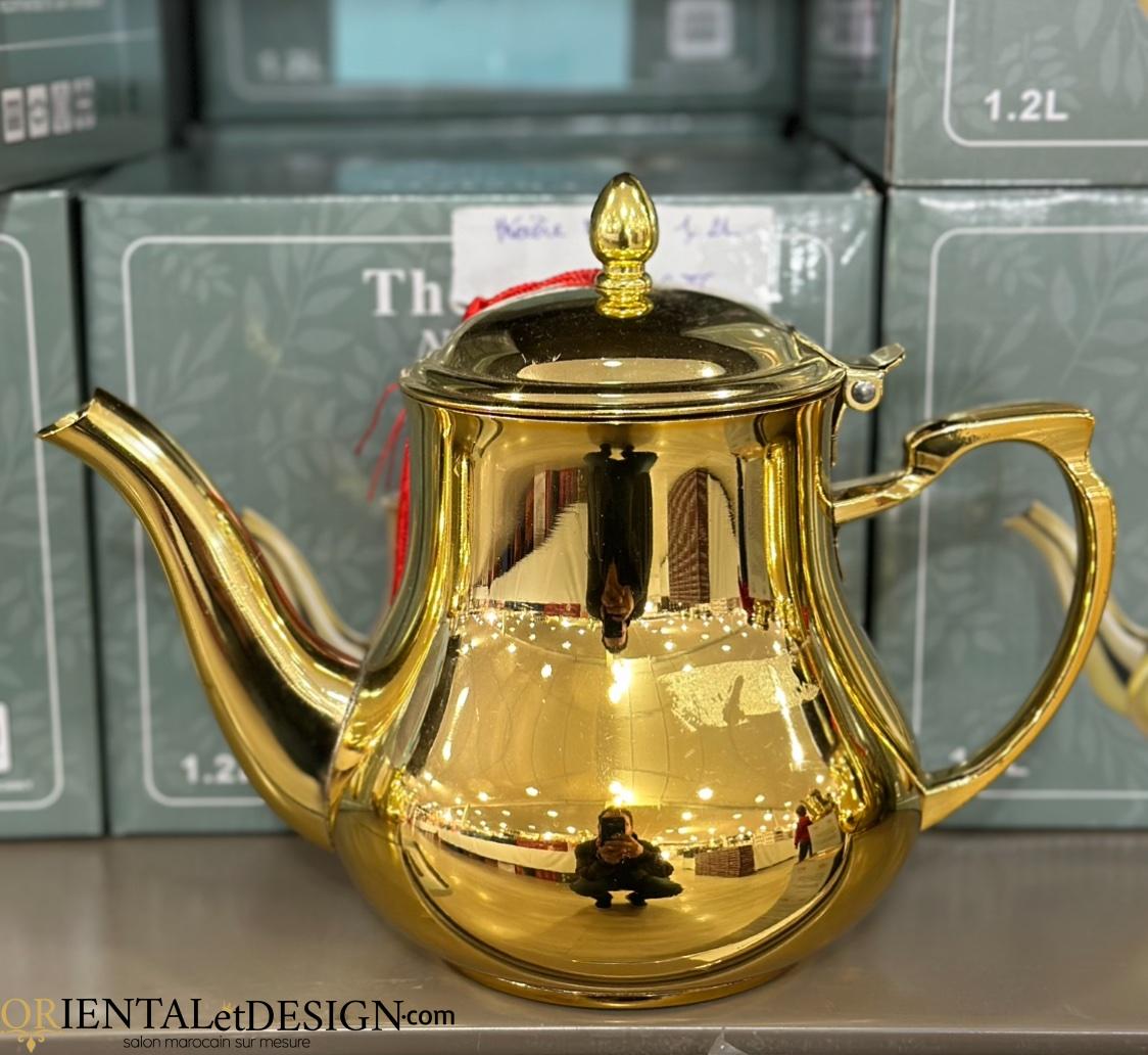 Théière marocaine dorée en inox – 1,2 L – élégance et authenticité